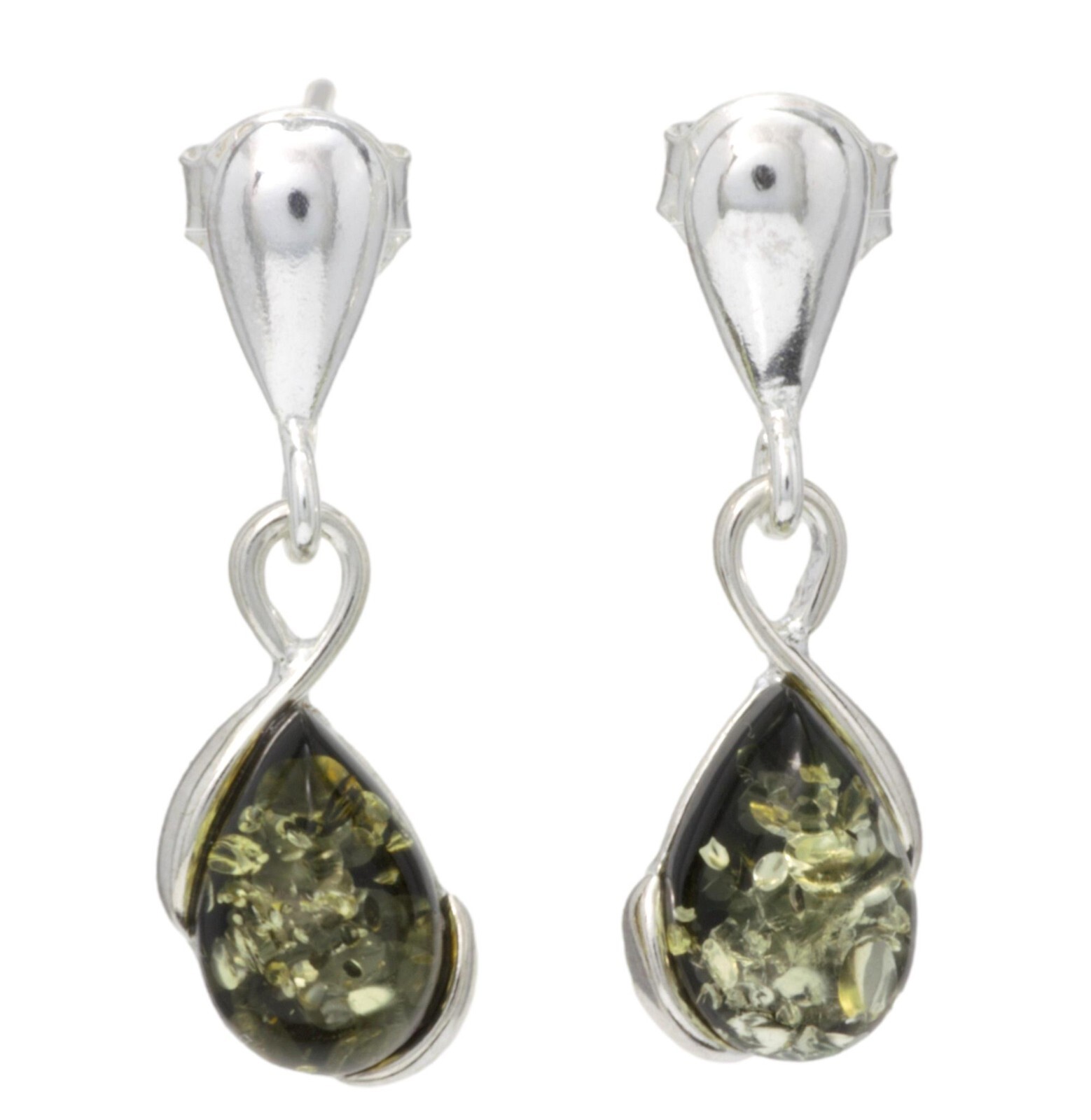 Natural Baltic Amber Green Sterling Silver 925 Drop Earrings Gift Jewellery
