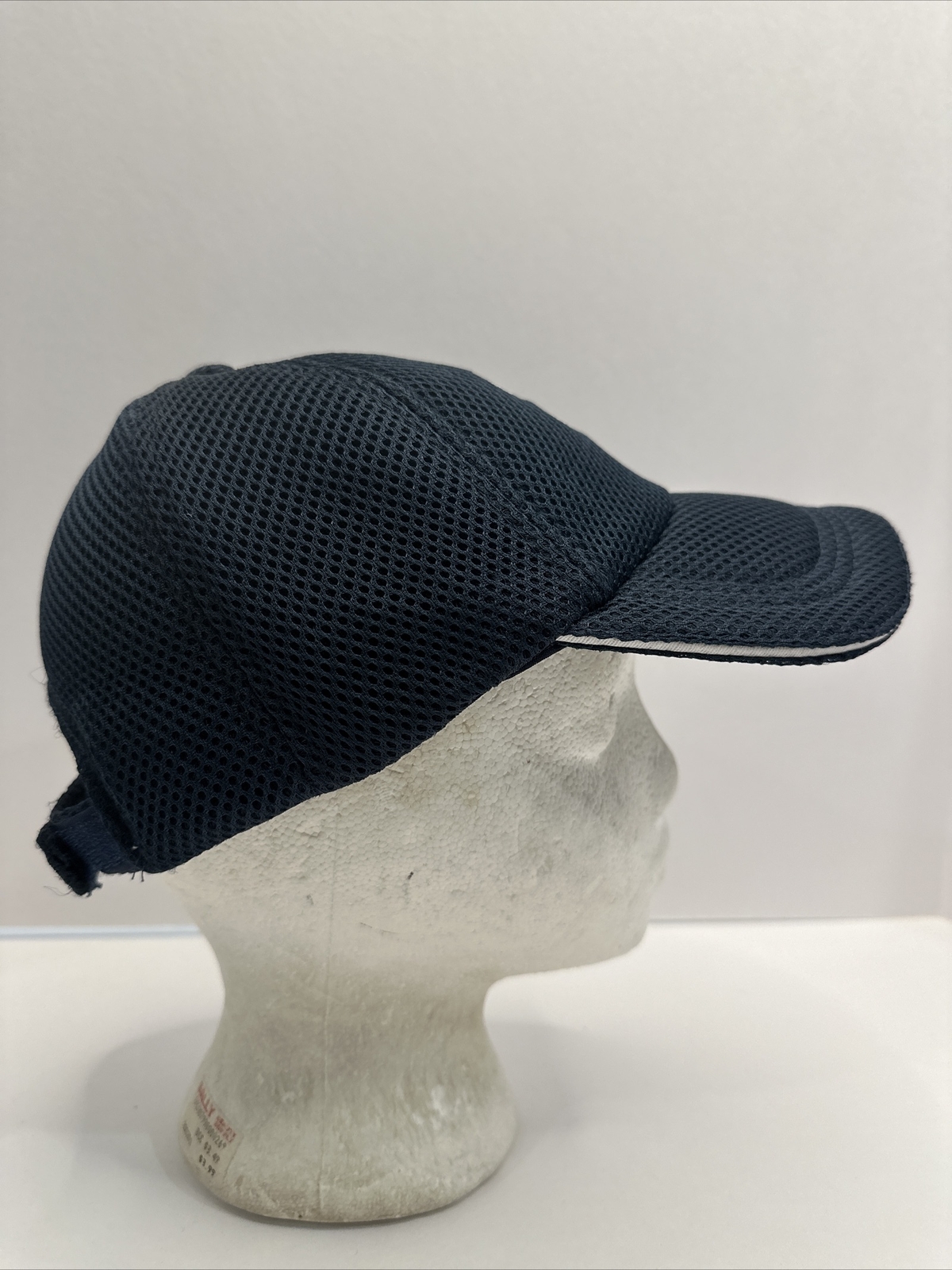 White Symbol on Navy Black Heavy Knit Mesh Hat Cap White Bill Edge Hook Loop