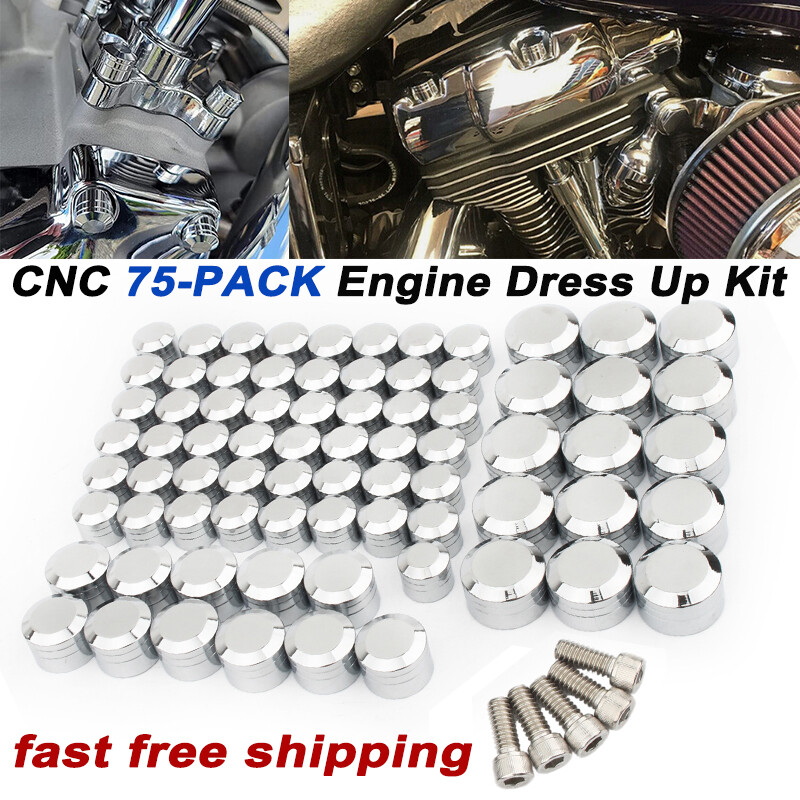 75X Chrome Engine Bolt Caps Covers Kit For Harley Touring Road King Street Glide