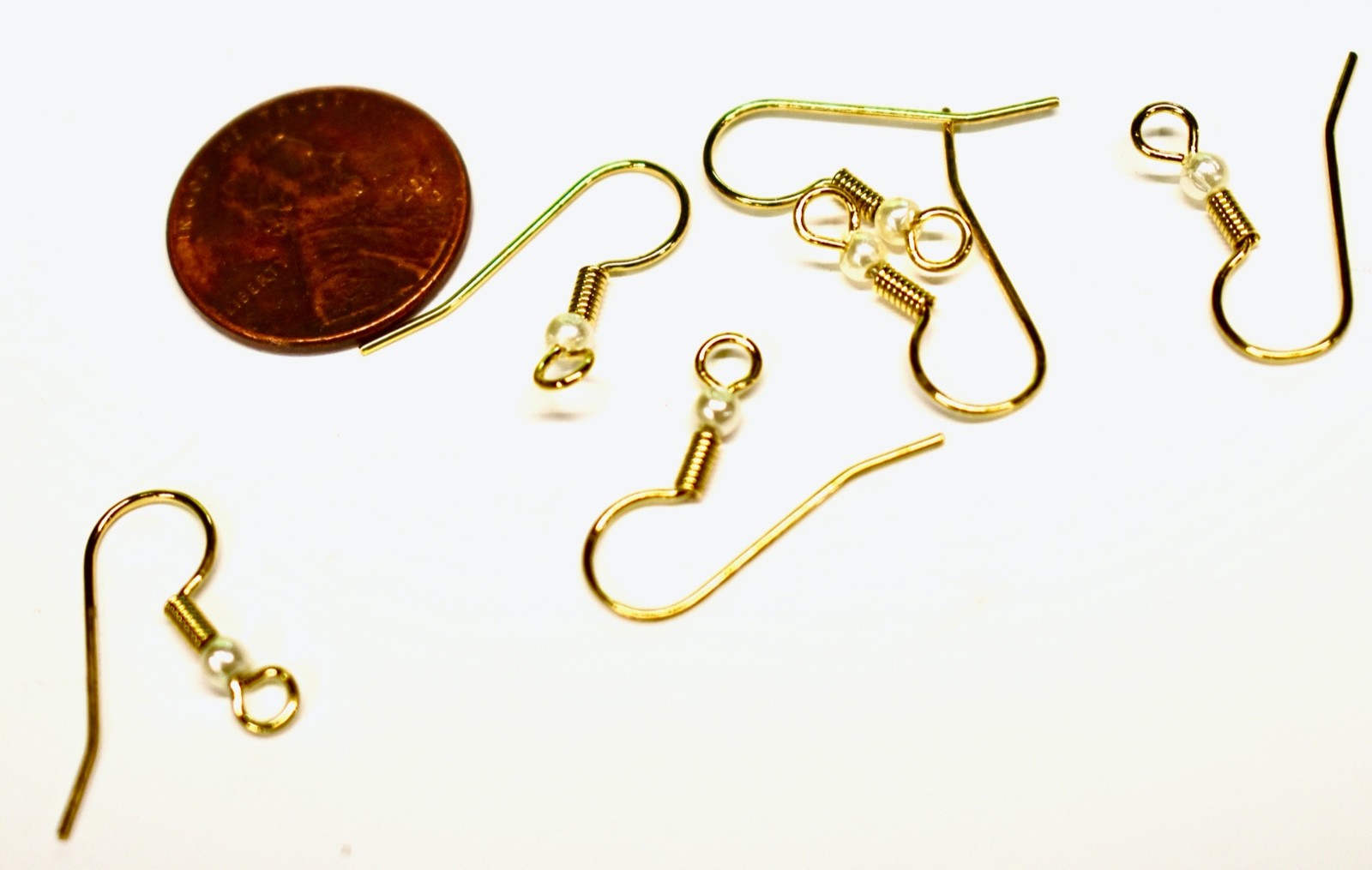 VINTAGE  3 PAIR GOLDTONE EARWIRES WIRES WITH TINY SPRING AND FAUX PEARL nice  WP