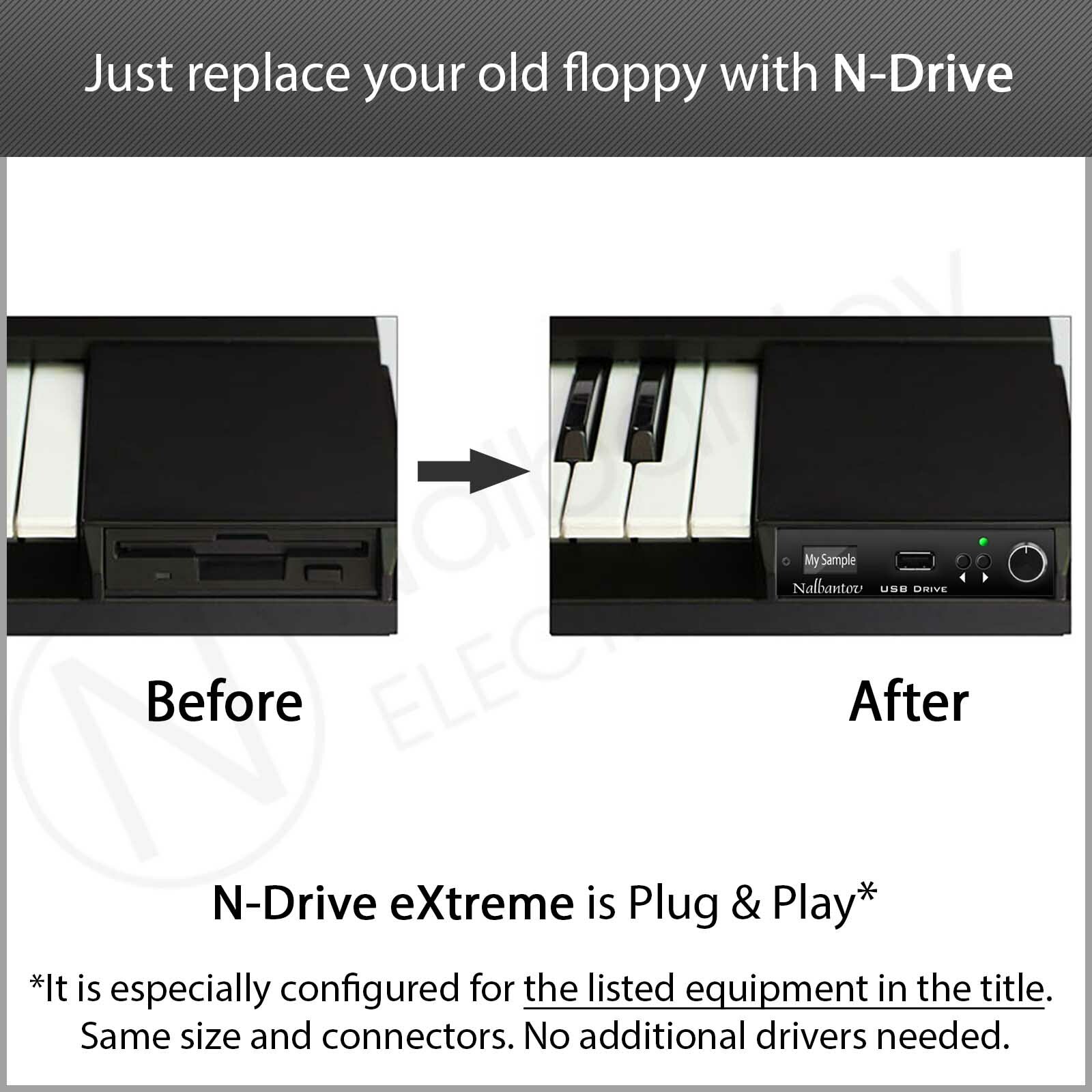 USB Floppy Disk Drive Emulator N-Drive eXtreme for Baldwin PianoVelle PS1300