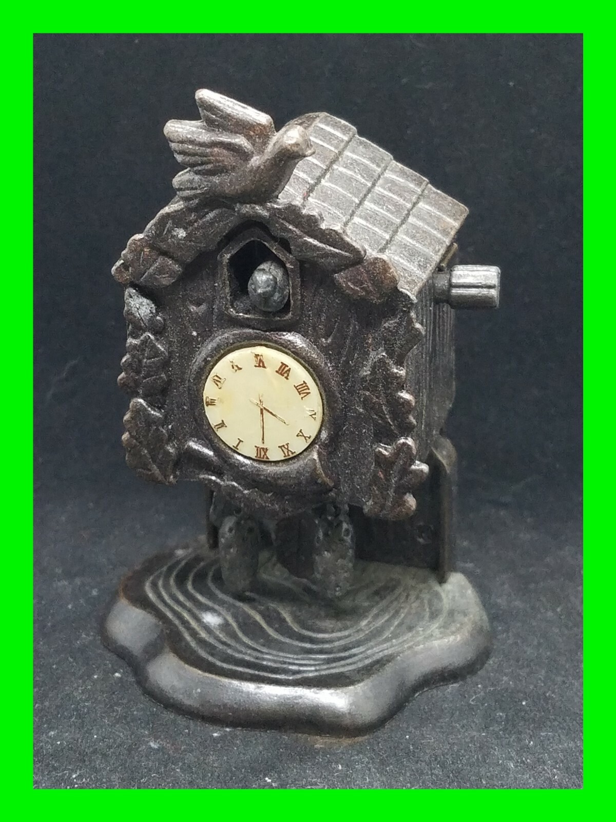 Unique Vintage Small Metal Pencil Sharpener Figural Clock Working Cond. 3 Of 4