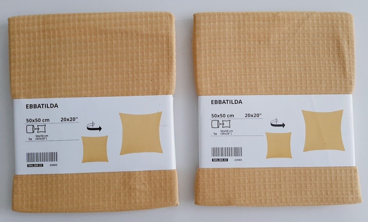 2 IKEA EBBATILDA Cushion  Pillow Cover Tactile Waffle Pattern 20"x20" Yellow New