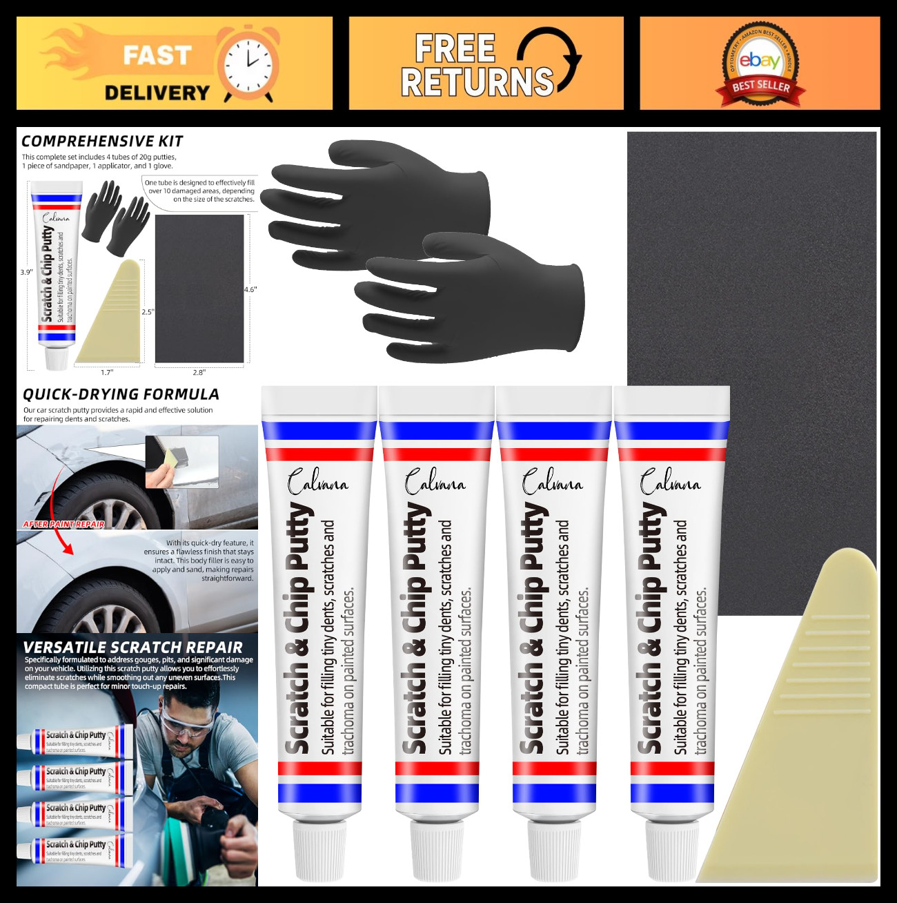 4-Pack Car Body Filler Repair Kit - Quick-Drying Automotive Putty for Scratch &