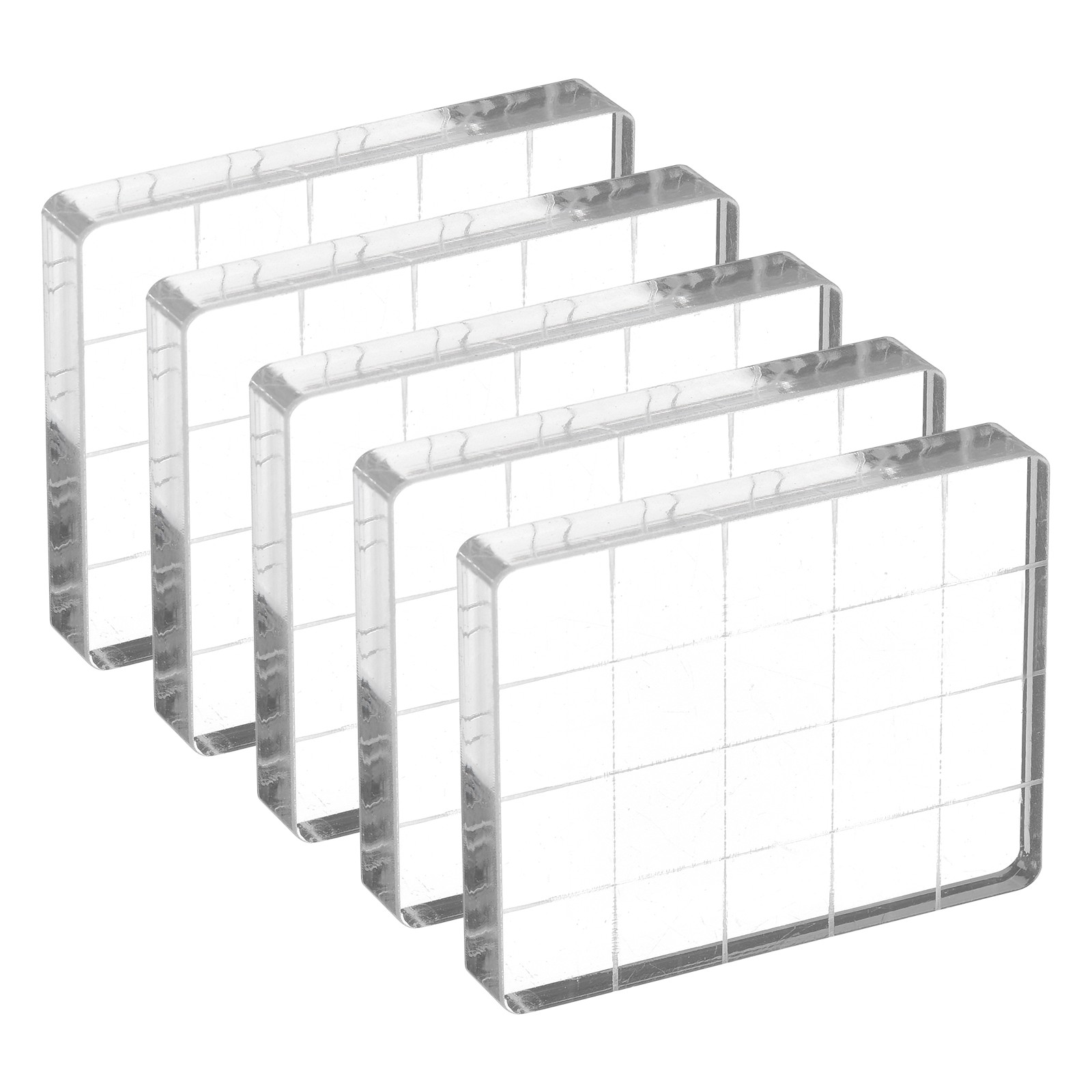 Acrylic Stamp Block, 5 Pack Rectangle Shape with Grid Lines, 2" x 1.57"