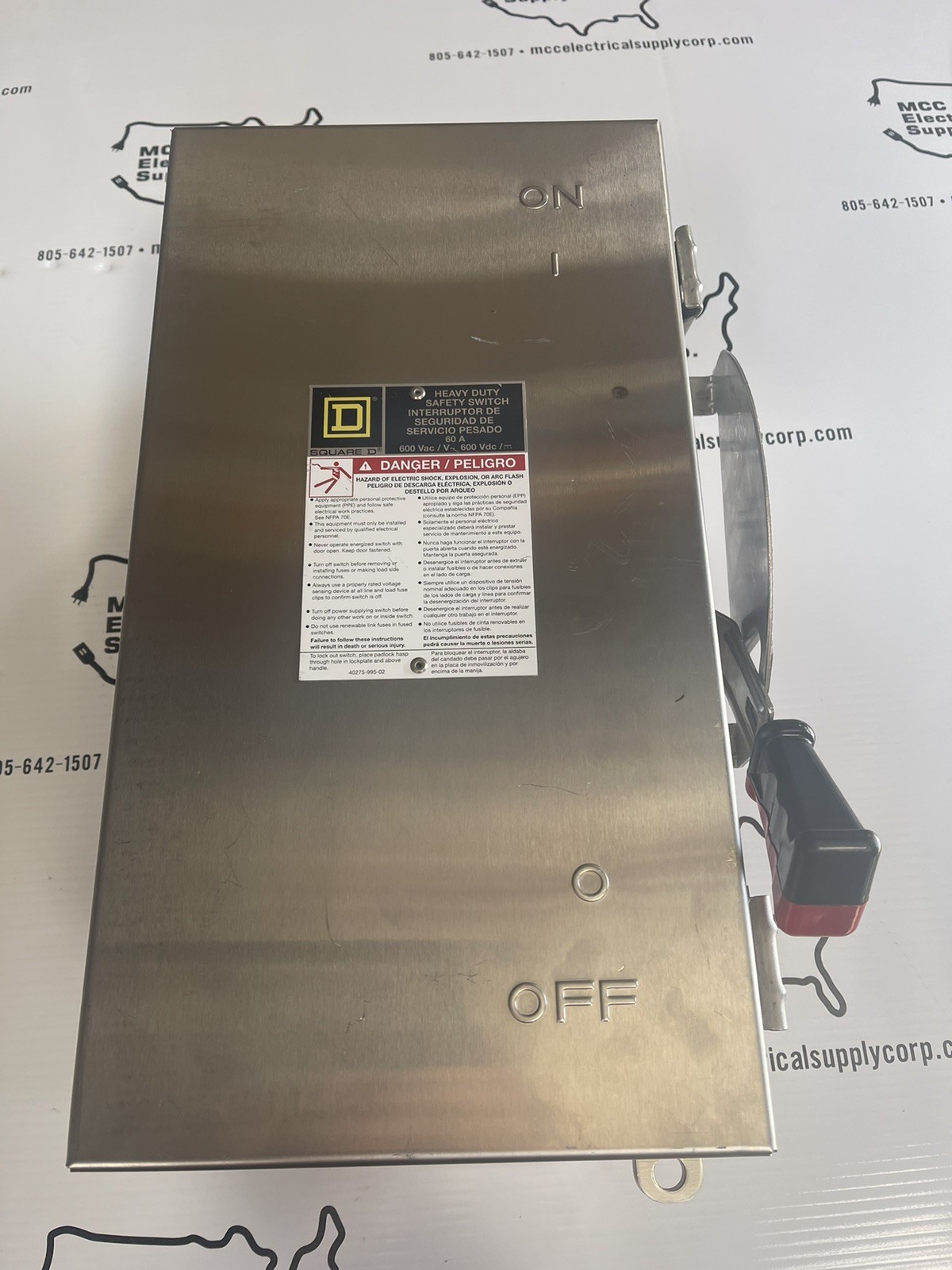Square D HU362DS Heavy Duty Safety Switch 60A 600V 3-Pole Stainless Steel Silver