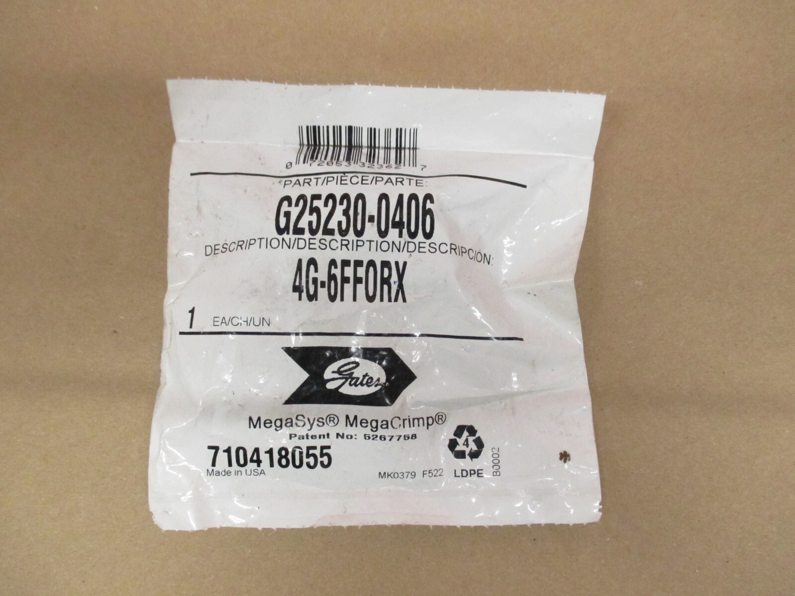GATES G25230-0406 HYDRAULIC FITTING 4G-6FF0RX MEGACRIMP   NEW