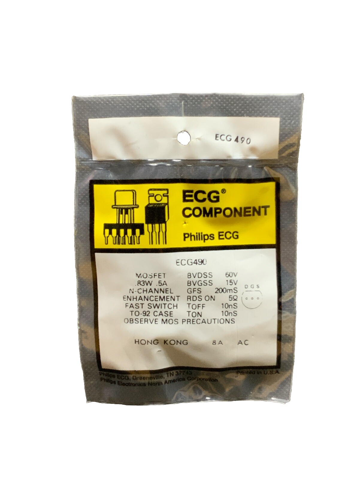 ECG490 MOSFET .83w .5a Enhancement Fast Switch TO92 Case