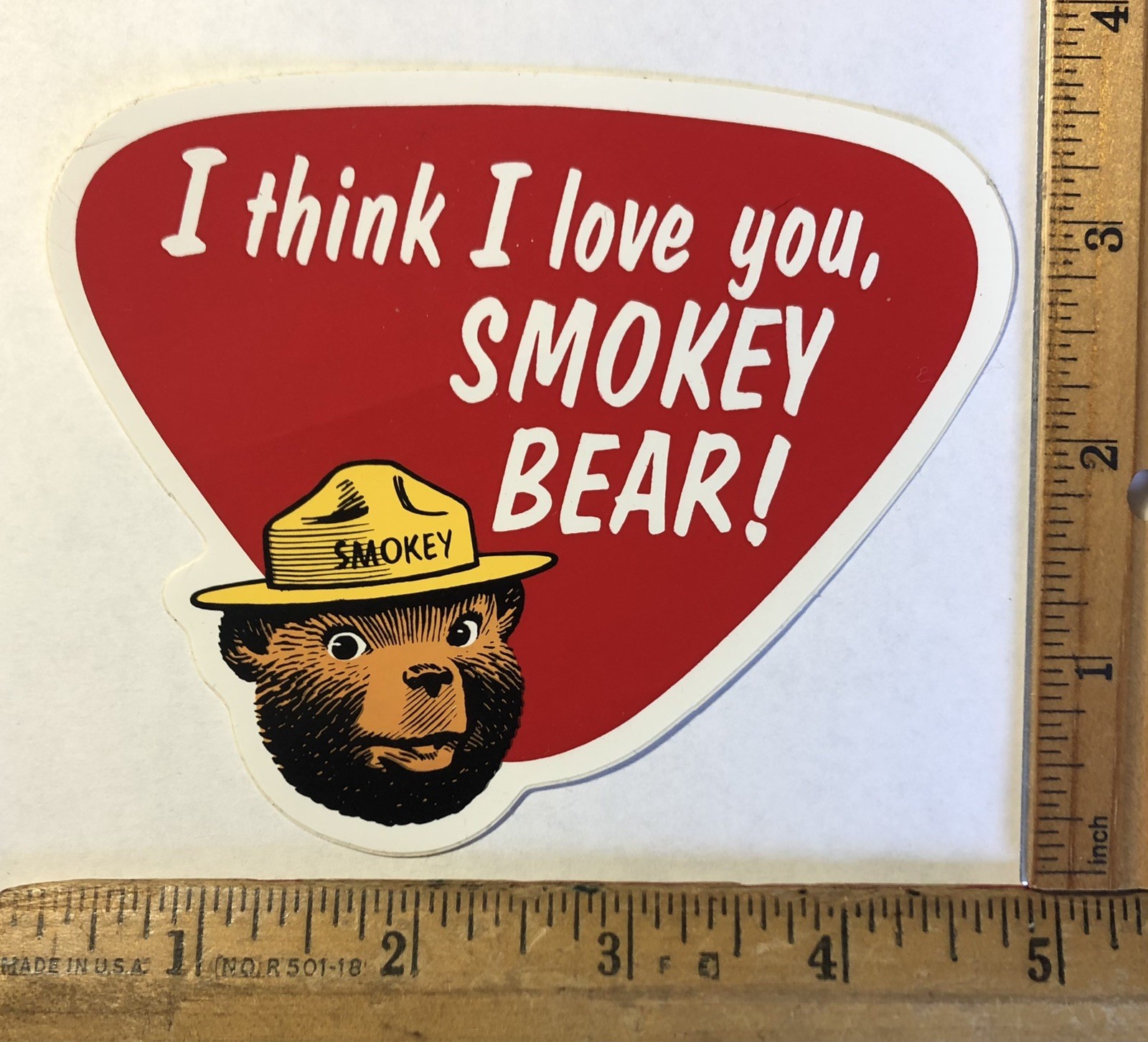 Vintage I Think I Love You Smokey The Bear Decal Sticker Prevent Forest Fire NOS