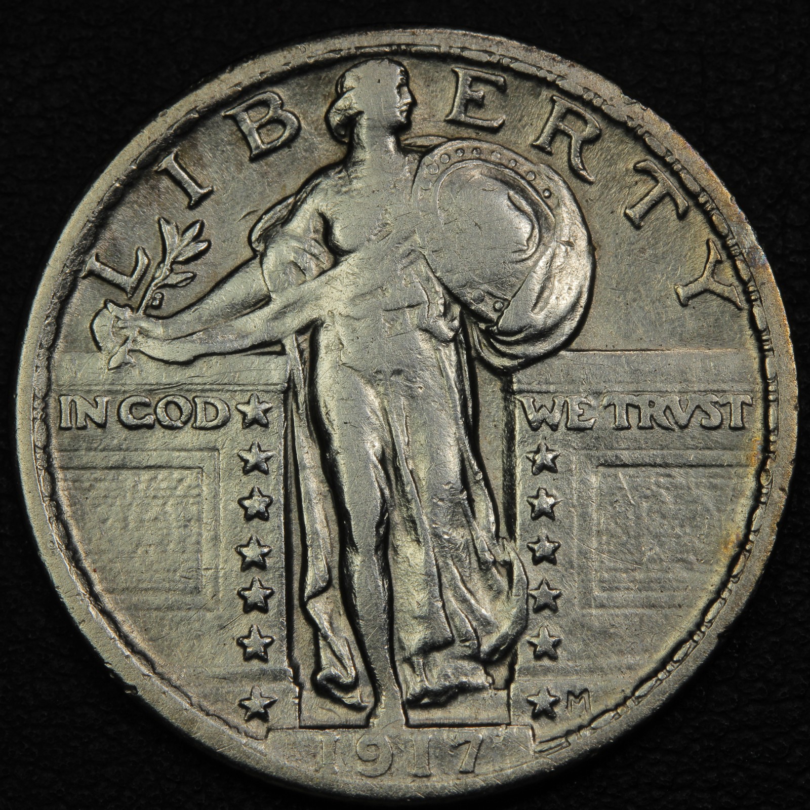 1917 Type 2 Standing Liberty Silver Quarter 25C - Cleaned