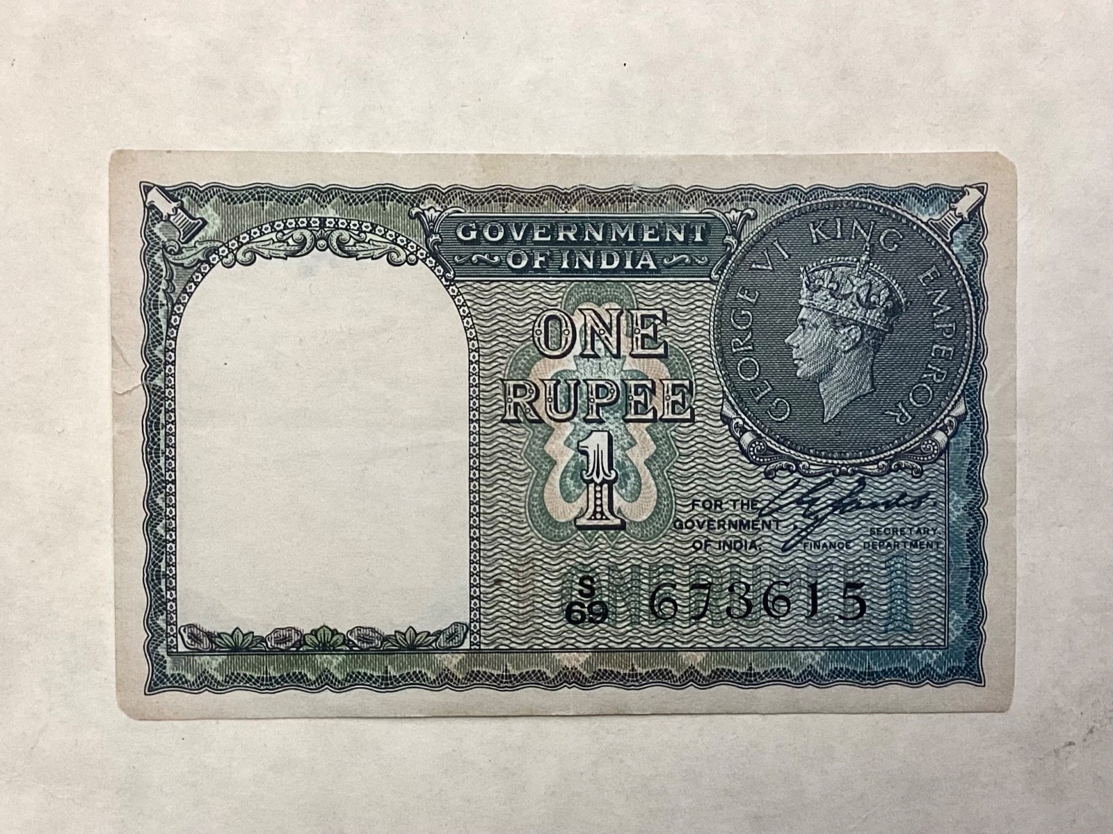 1940 British India One 1 Rupee George VI  - P 25 - FREE US SHIPPING
