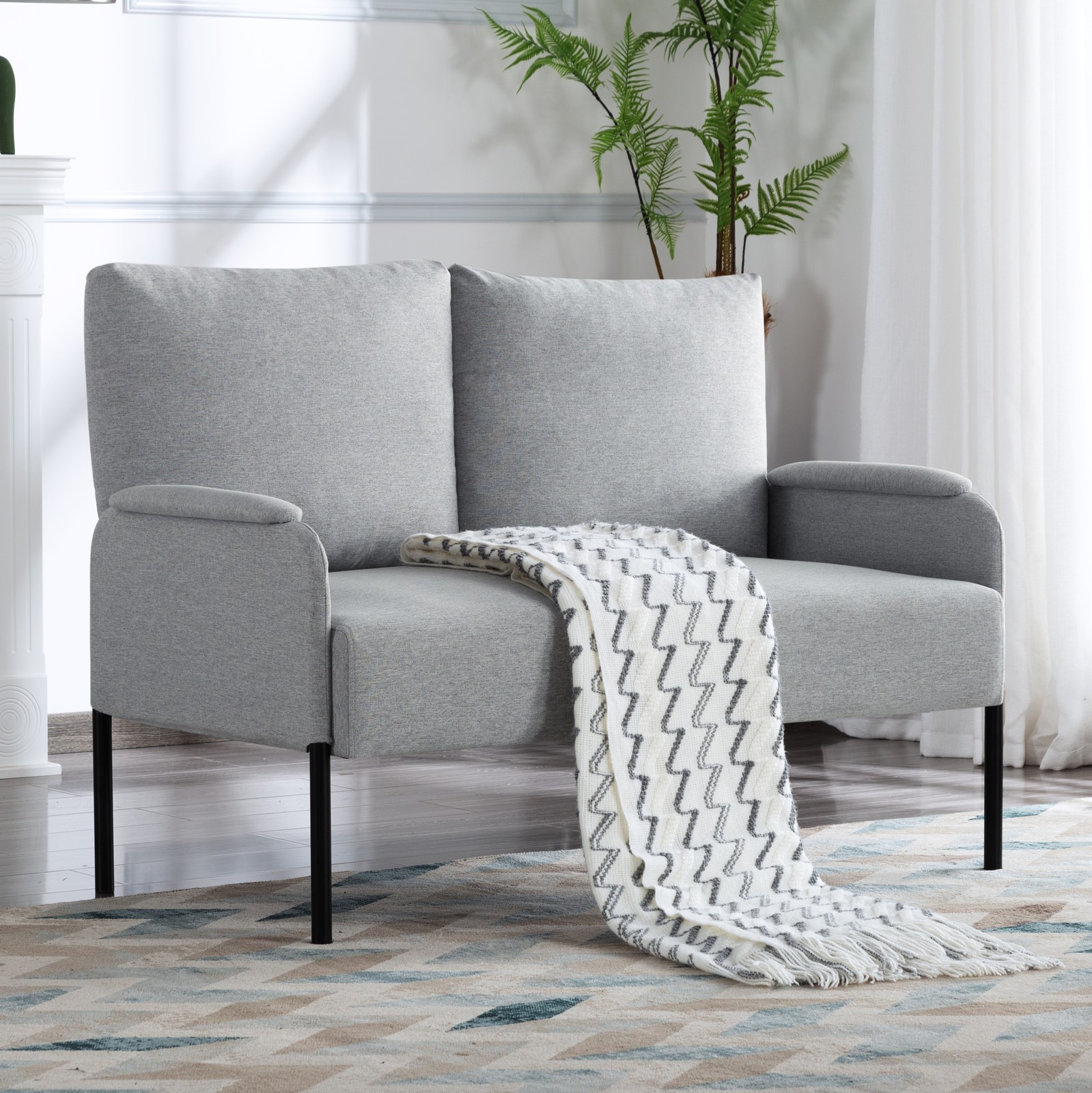 45.7" Metal Frame Loveseat 2-Seat Linen Blend Sinuous Spring Removable Cushions