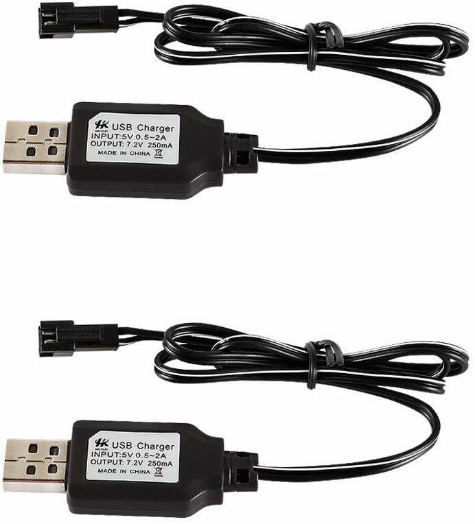 2pcs 7.2V NI-MH Battery Charger USB Charging Cable SM 2P Plug For RC Car Battery