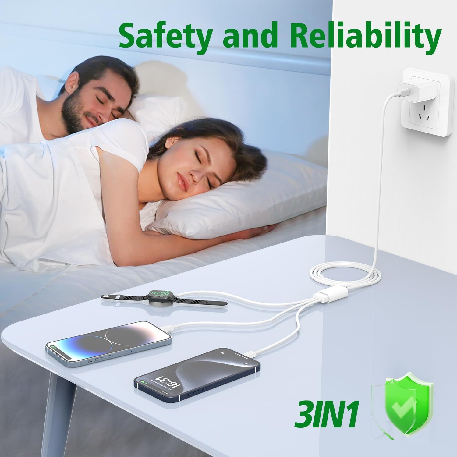 Magnetic 2/3-in-1 Fast Charger Cable USB C Power Adapter For iPhone Apple Watch