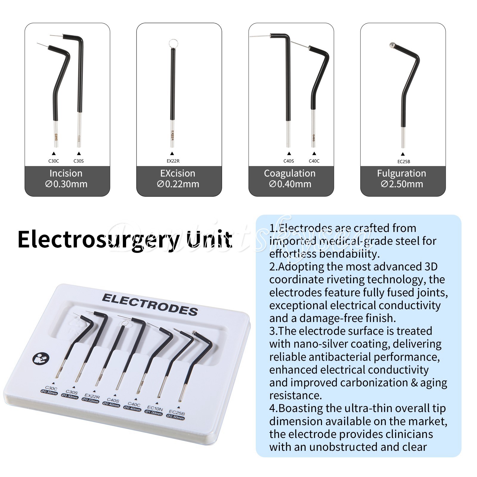 7PCS Dental Electrodes Reusable Tips Stainless Steel Fit for Electrosurgery Unit