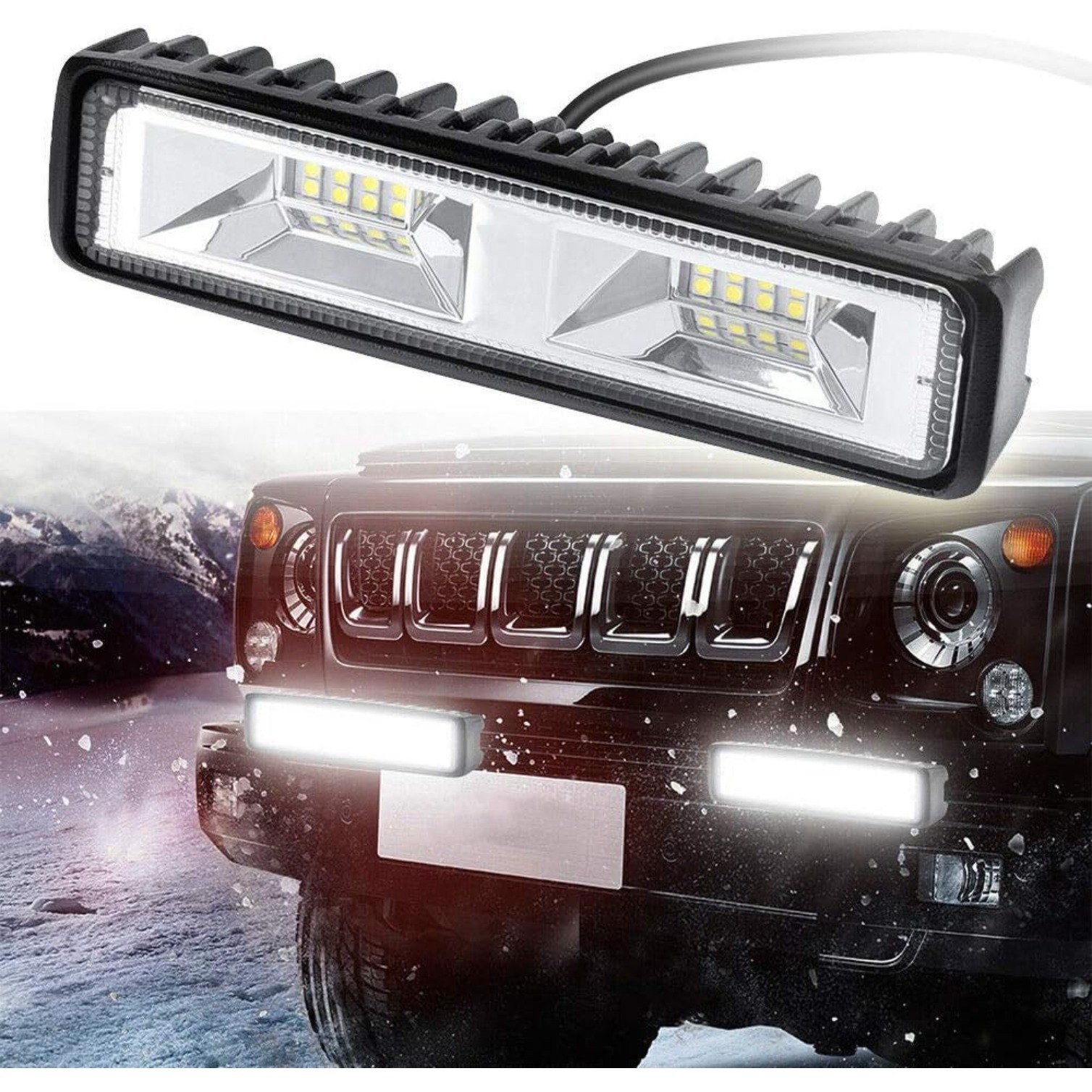 2 Pcs Snow Removal Vehicle LED Spotlight 48W 16LED LED Light Bar 12v-24v