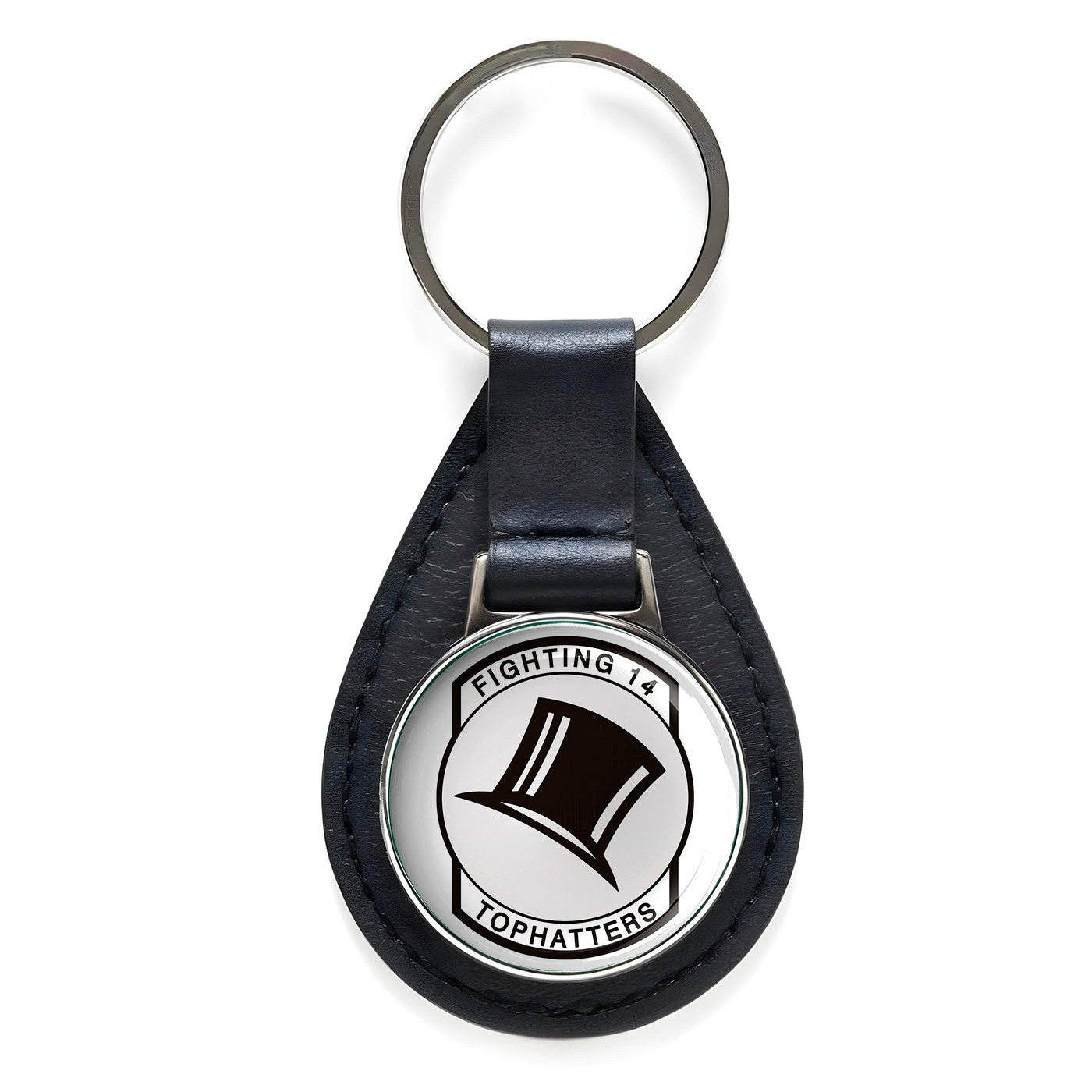 VF-14 Fighting 14 Tophatters Black Leather Keychain Silver Keyring Military Gift