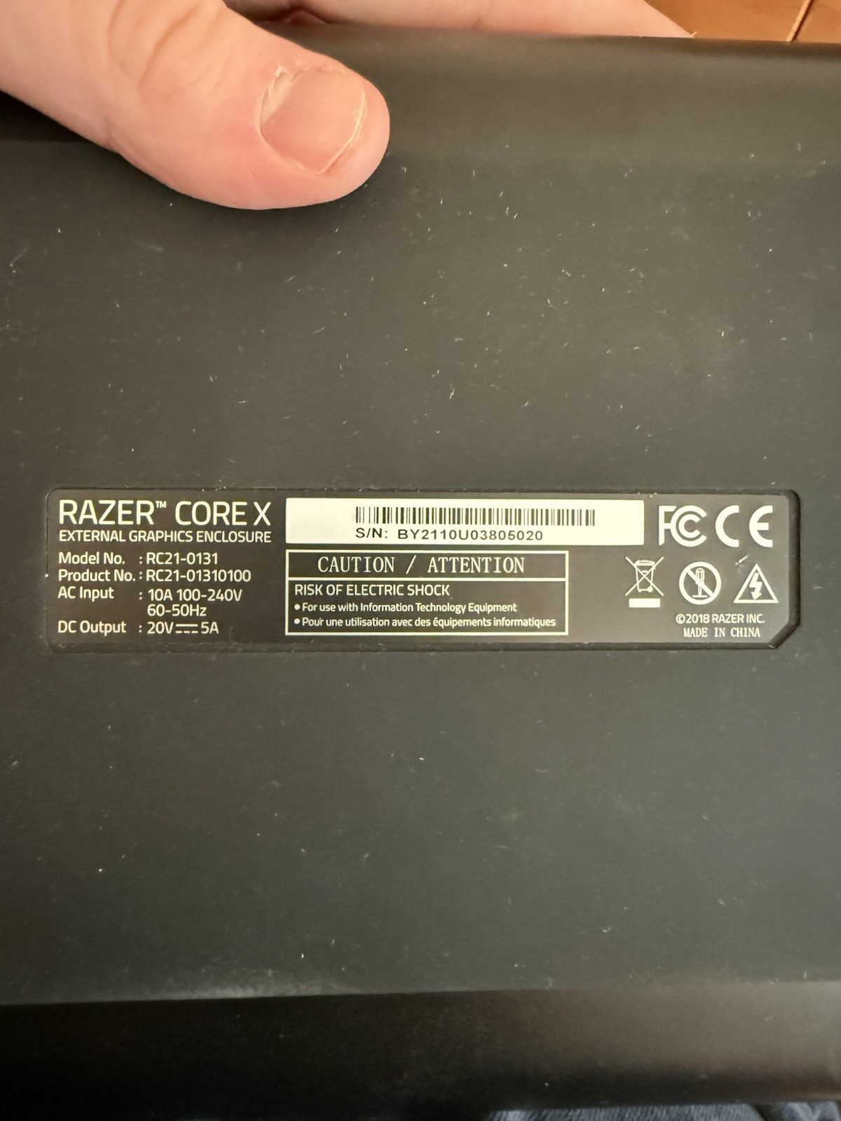 Razer Core X Thunderbolt 3 External Graphics Enclosure RC21-0131 Tested Working