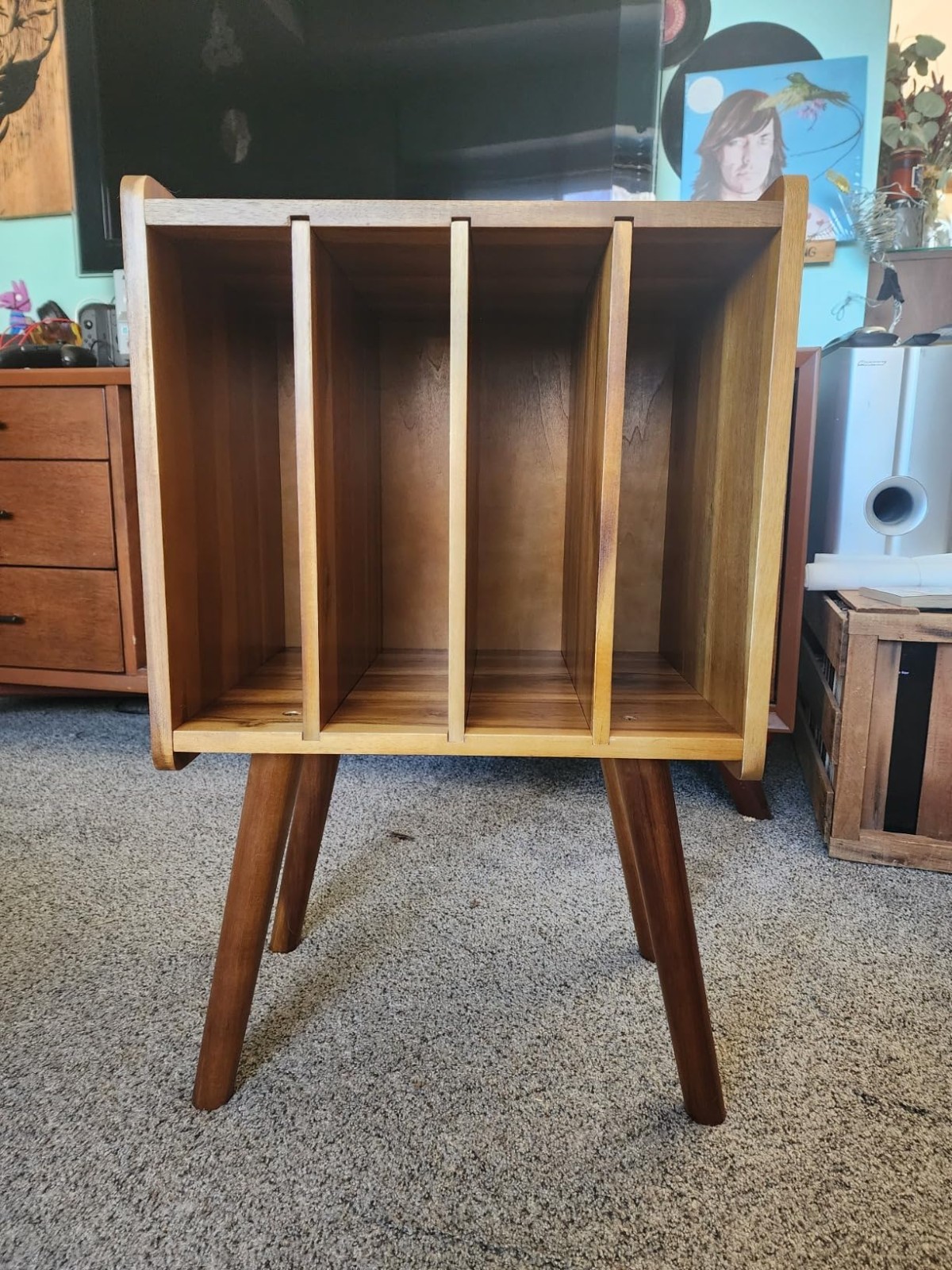 Wooden LP Record Player Stand 4 Cabinets Holds up to 100 Vinyls  13 x 16 x 26 in