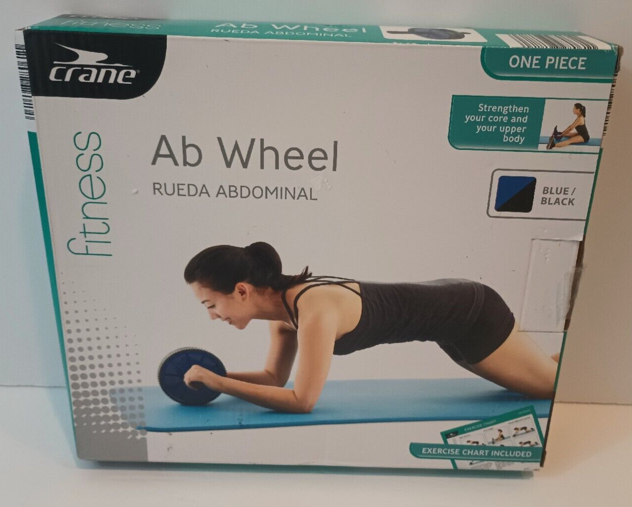 Crane Fitness Ab Toning Wheel, blue & black, exercise chart included, New in box