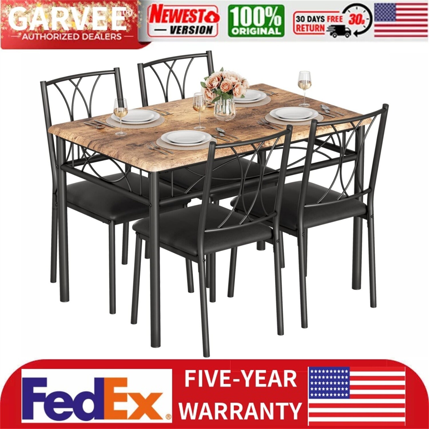 Dining Table Set for 4 with Cushion Chairs Kitchen Table and Upholstered Chairs