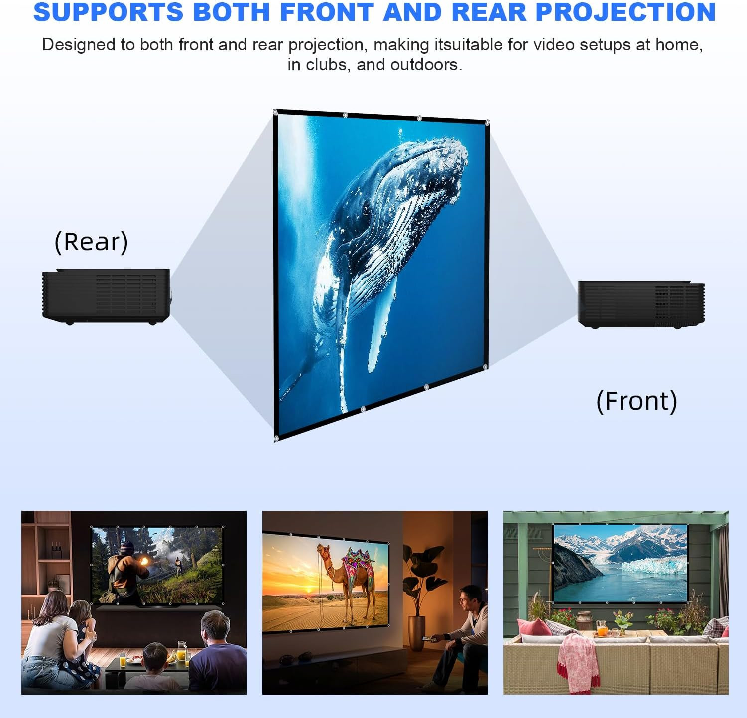 100 Inch Projector Screen, Foldable Washable Portable Rear Front