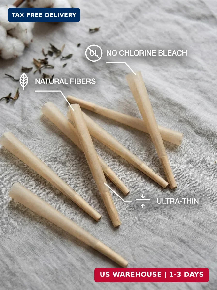 Cones Rolling Paper 108mm Preroll 200 Pack Rolled Cones -Natural Slow-Burning...
