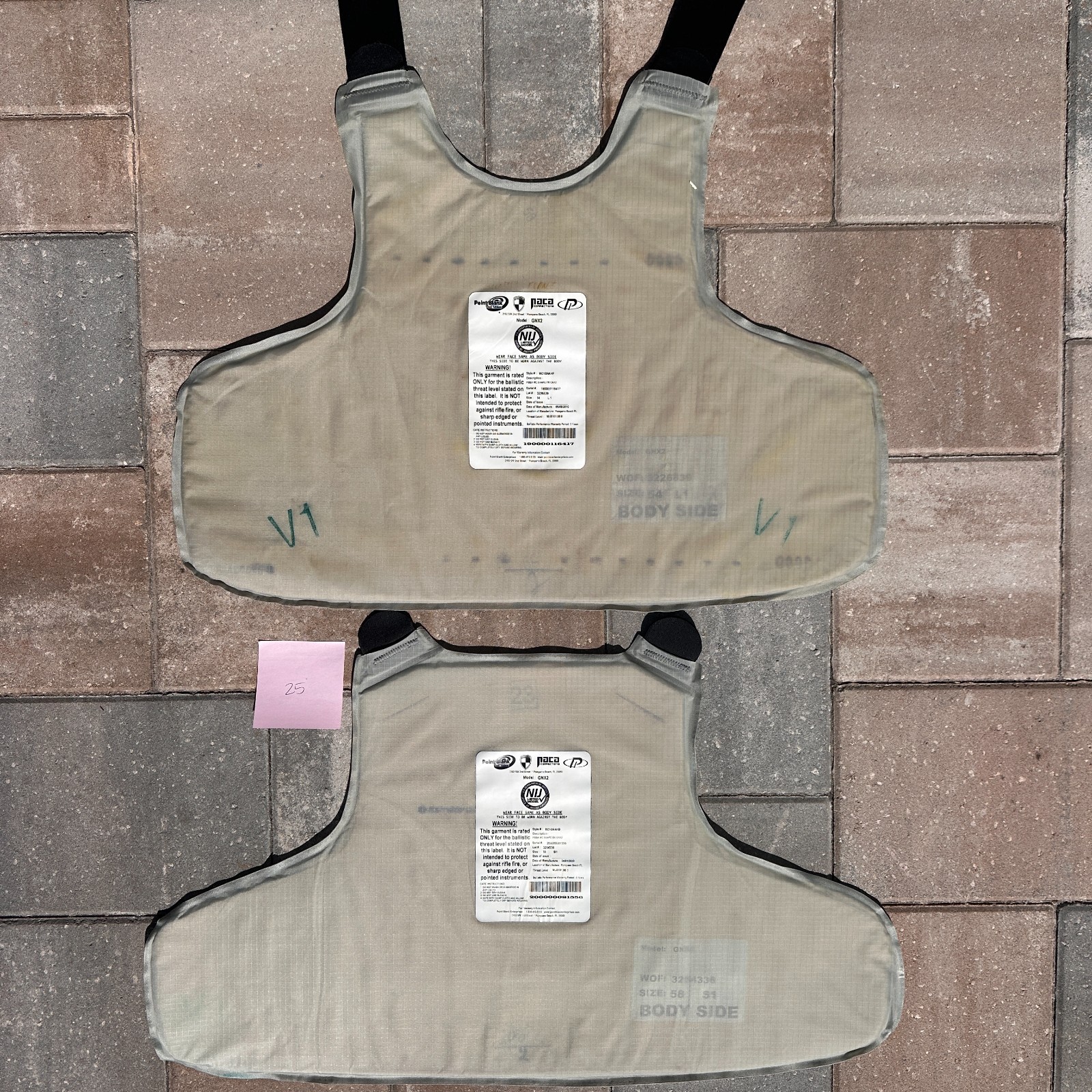 GNX2 Level II Body Armor Bullet Proof Vest Panels Size XL / 2XL (SET #25)