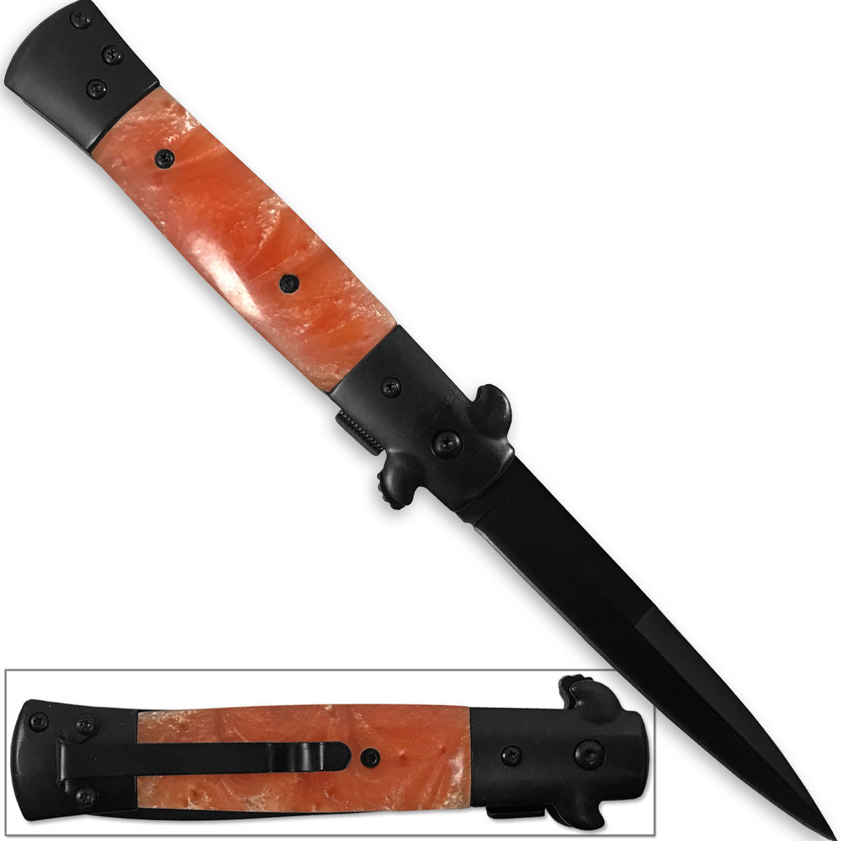 Kissing Crane Knife Legal Assisted Opening Knives Orange Pearl Grips