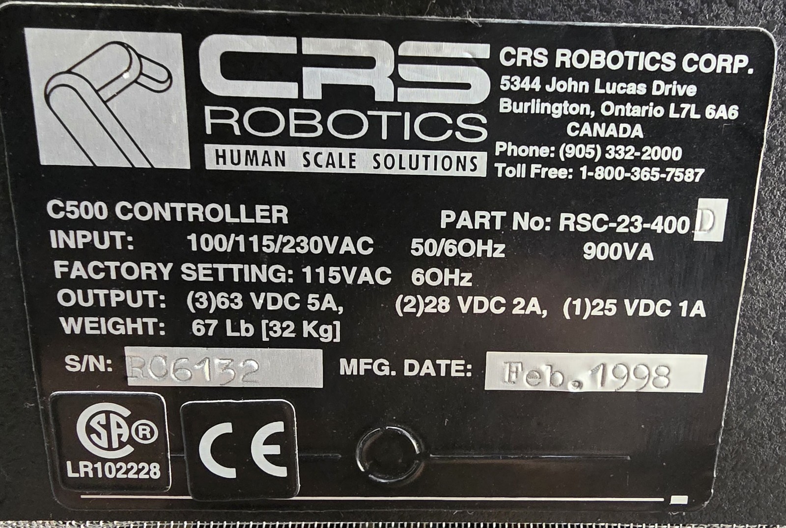 CRS ROBOTICS A465 CONTROLLER FOR ROBOTS