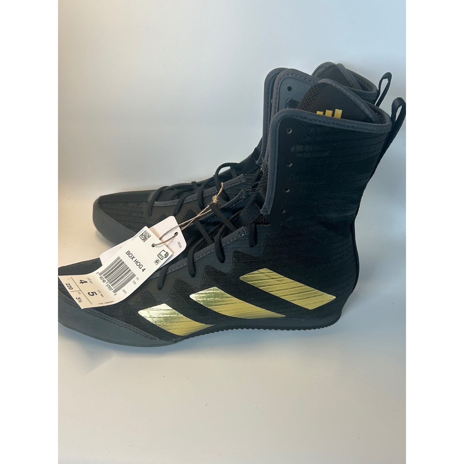 Adidas Box Hog 4 Boxing Shoes Black Gold Mens 4 Womens 5 GZ2856 High Top Boots