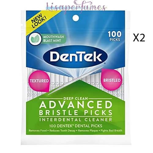 DenTek Advanced Bristle Picks Mouthwash Blast Mint 100 Picks 2 Packs