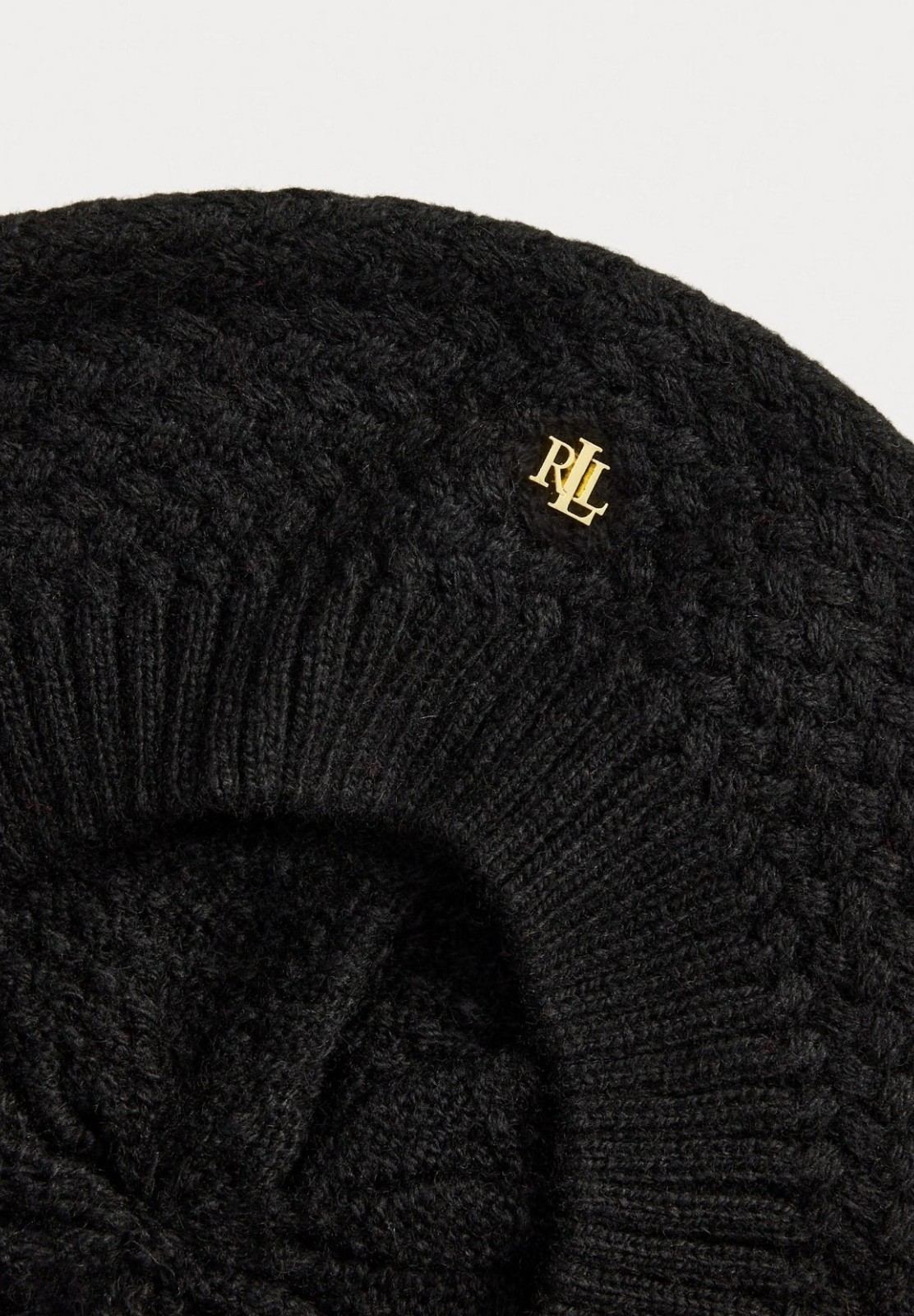 LAUREN RALPH LAUREN Basket Knit Beret Hat Black  $48