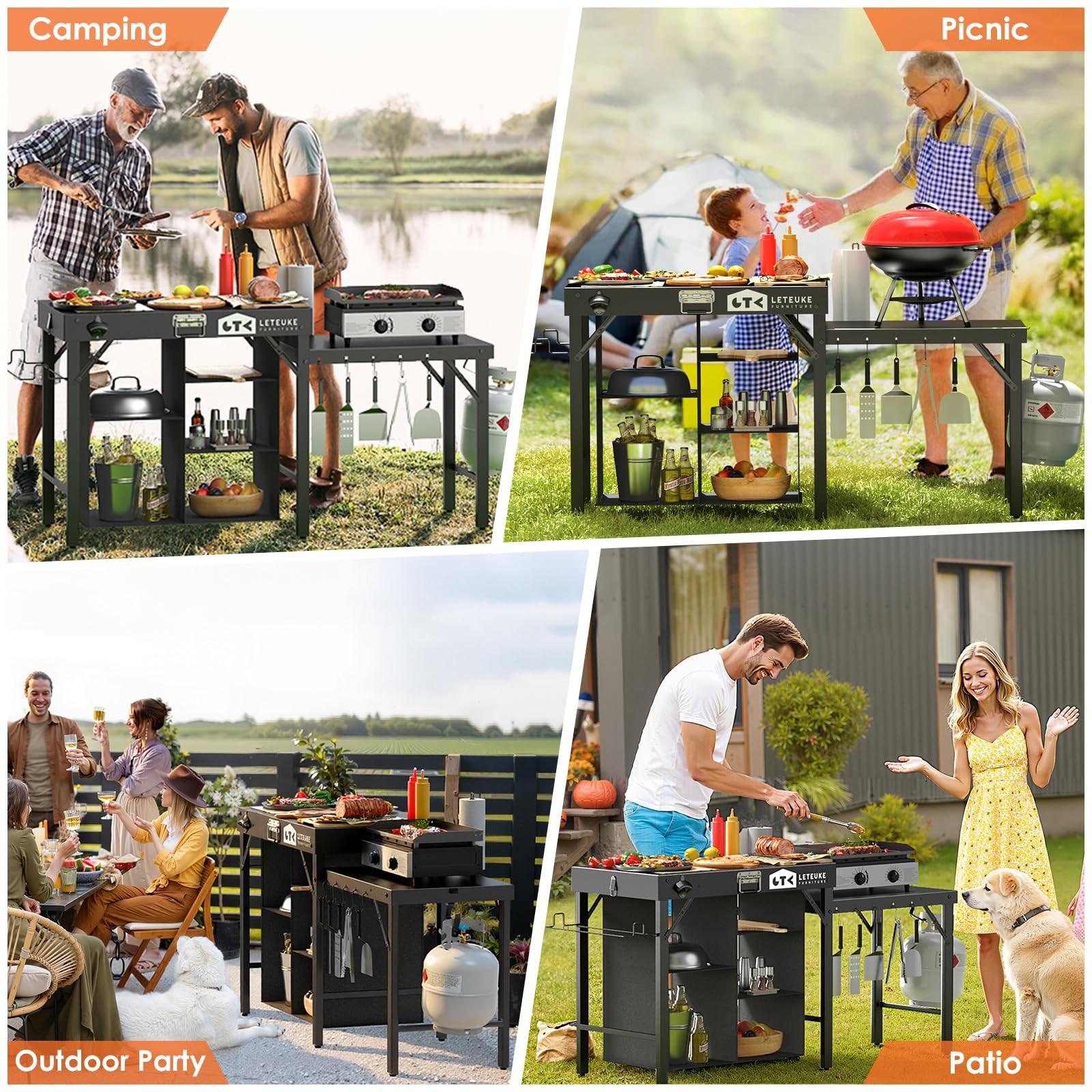 Leteuke Grill Table for Blackstone Griddle, Portable Foldable Black