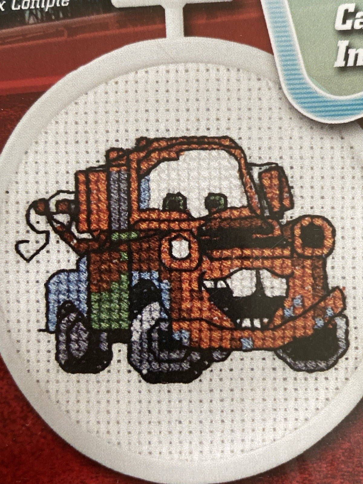 Disney Pixar Cars- Tow Mater Counted Cross Stitch Pattern 2.5” Round