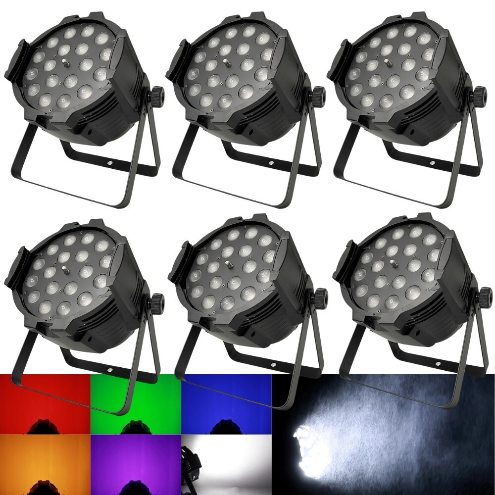 New Version 6pcs 18x6in1 RGBWA UV Led Zoom Par Light Stage Party Lighting