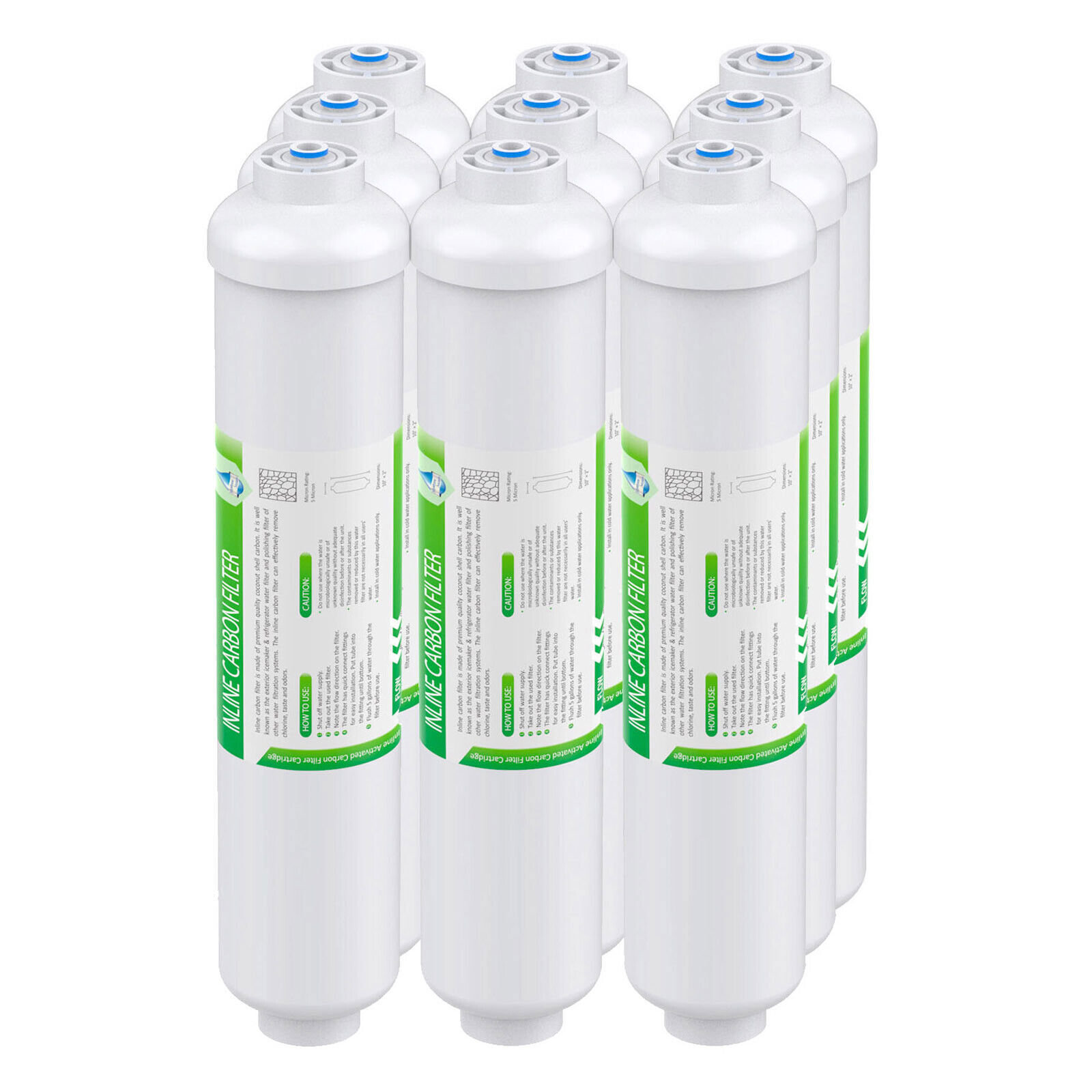 1-9 Pack 10"x2" Inline Post Carbon Water Filter T33 1/4" Quick Inlets Standard
