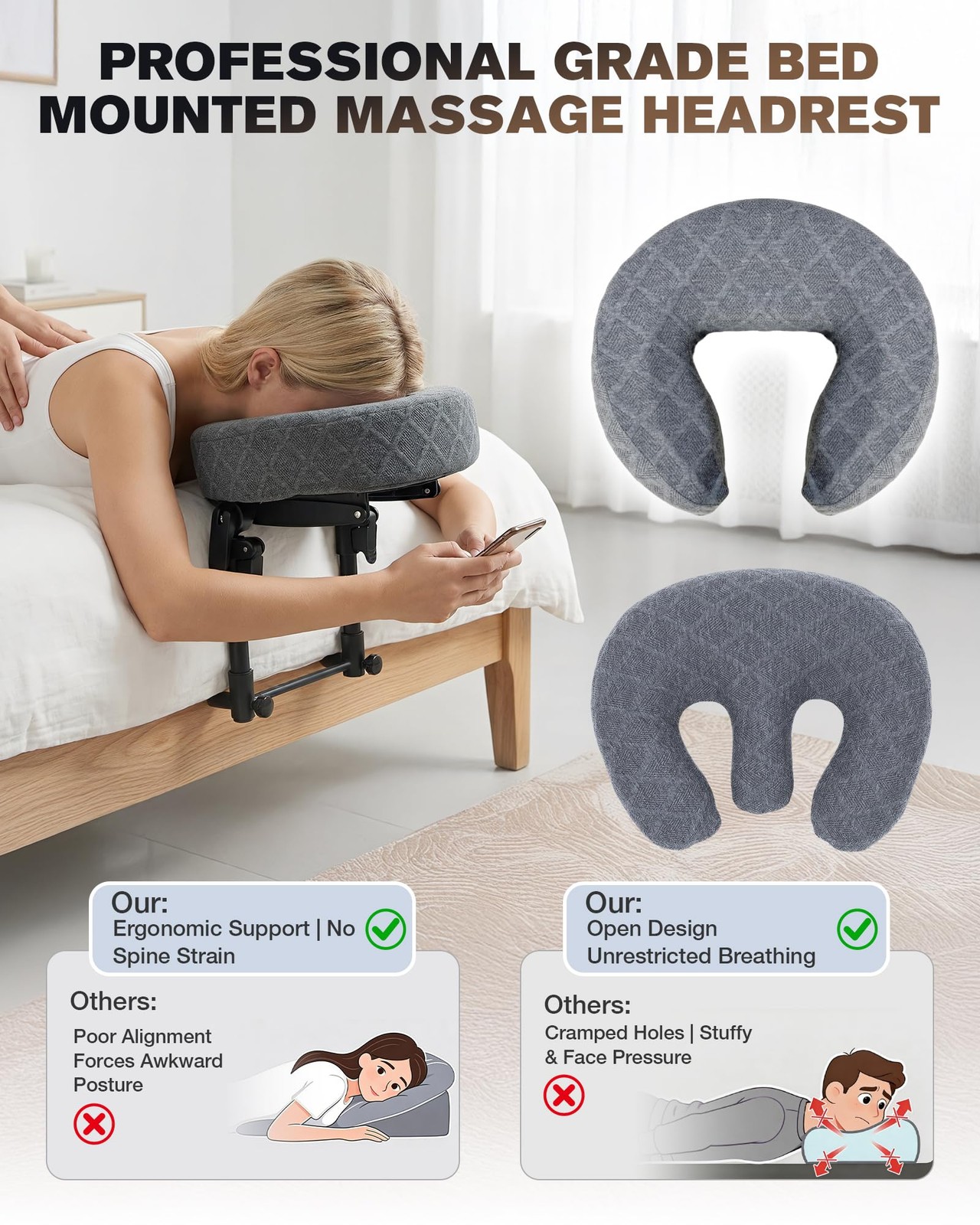 Massage Headrest for Bed, Massage Face Cradle for Bed Adjustable 18" Height |...
