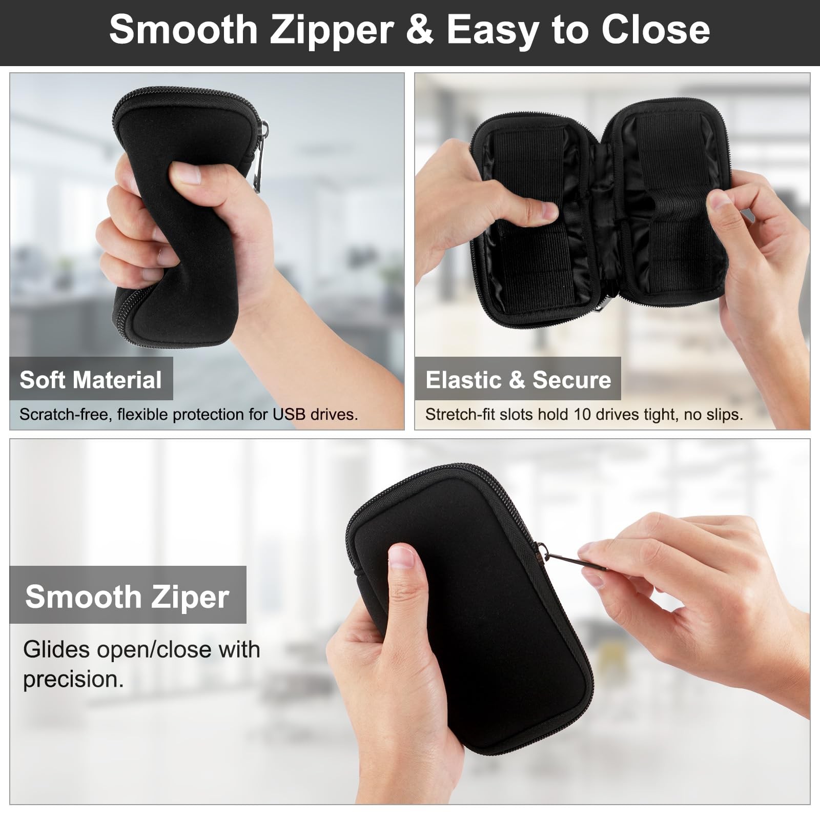 Flash Drive Case USB Storage 10 Slots, Portable Thumb 10 Black