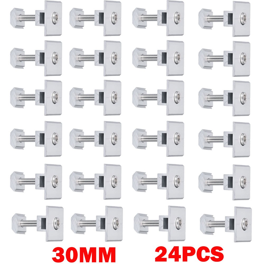 24Pcs 30mm Solar Panel Middle Clamps Aluminium Solar Panel Mount Mid Clip NEW