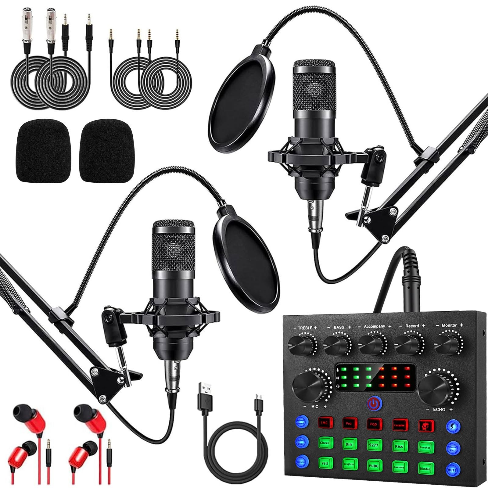 Podcast Equipment Bundle For 2, ALPOWL Audio Interface with Cardioid Designer...