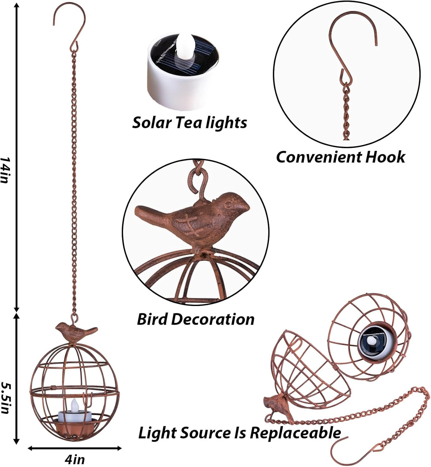 4 Pack Solar Hanging Lantern Lights Outdoor Birdcage Patio Decor