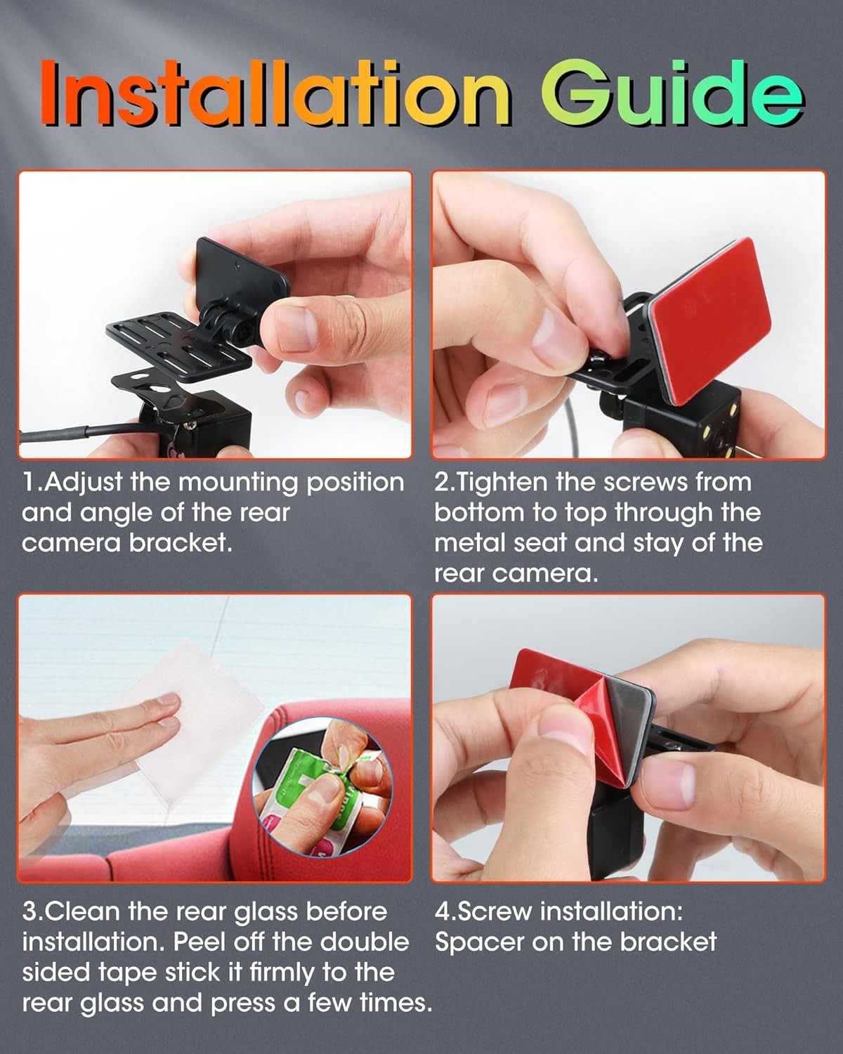 Adjustable Rear Camera Holder with Strong Adhesive & 180° Flexibility