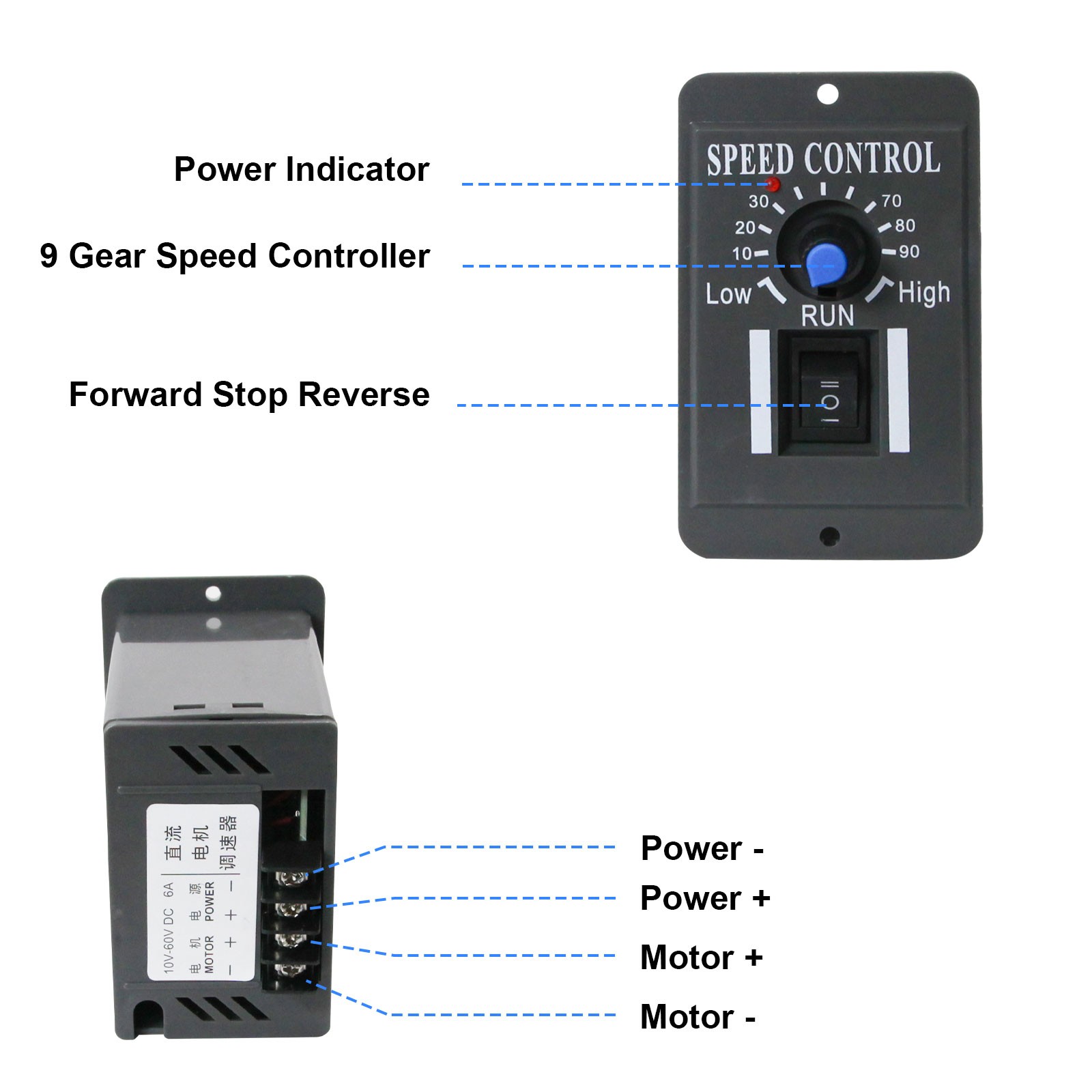 Controller Reversible`DC 10-60V 6A PWM DC`Motor Speed Switch Regulator Switch