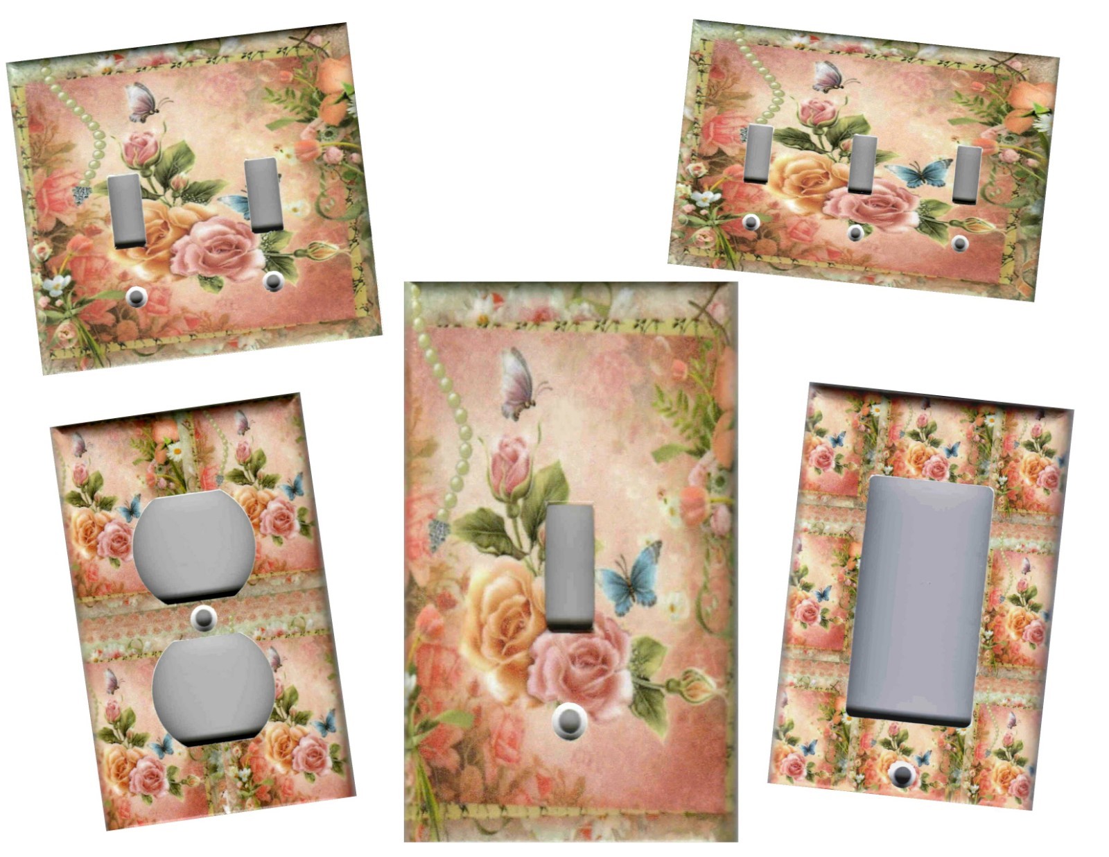 PINK AND PEACH ROSES SHABBY CHIC HOME DECOR LIGHT SWITCH PLATES AND OUTLETS