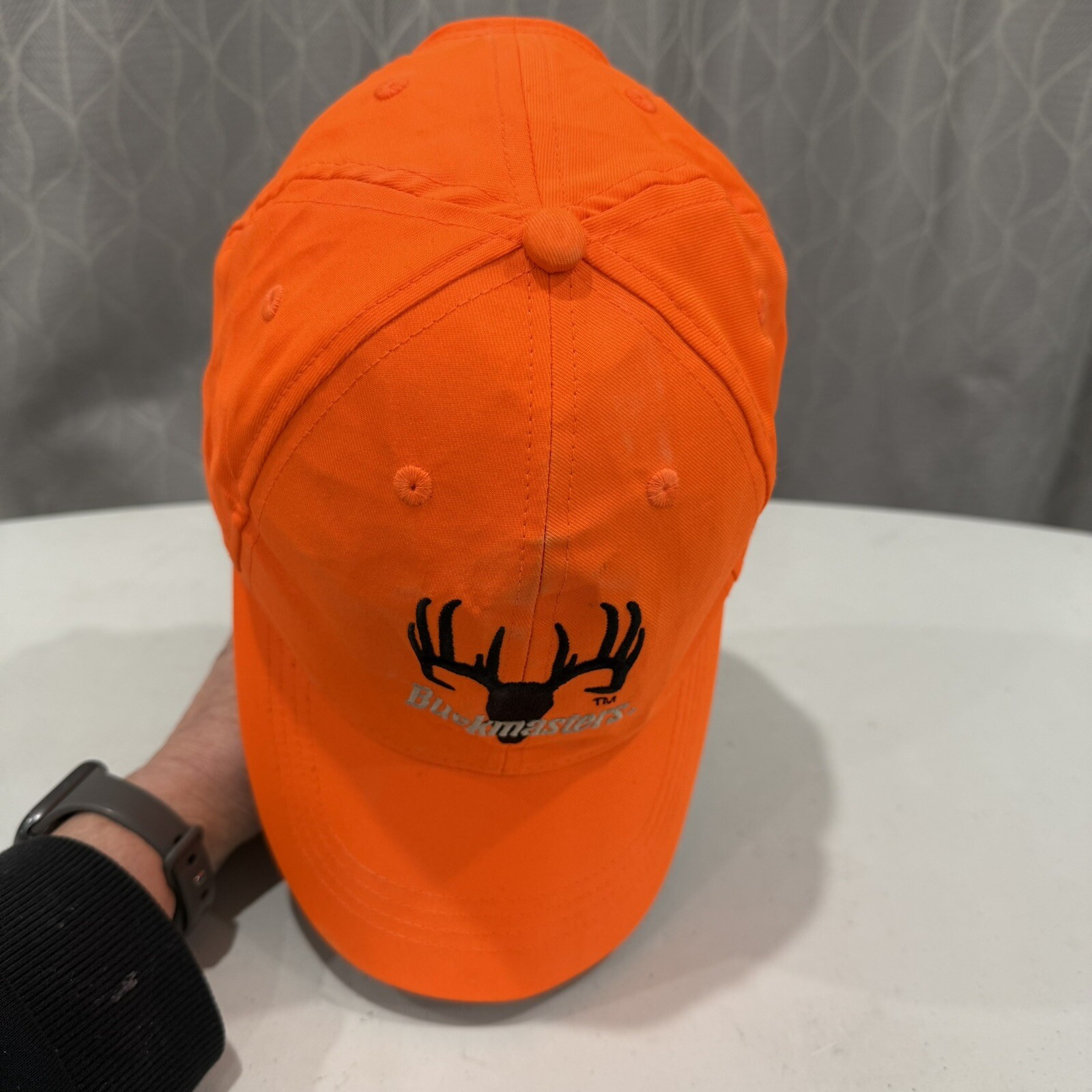 Buckmaters Fluorescent Orange W Black Buck Head on Hat Cap Strap Buckle EUC