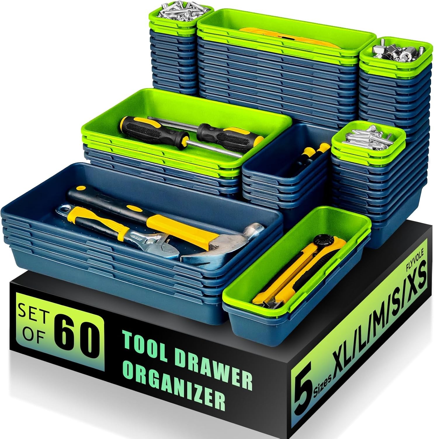 [60 PCS Upgraded] Tool Box Organizer Tray Toolbox Desk Drawer Organizer Tool Box