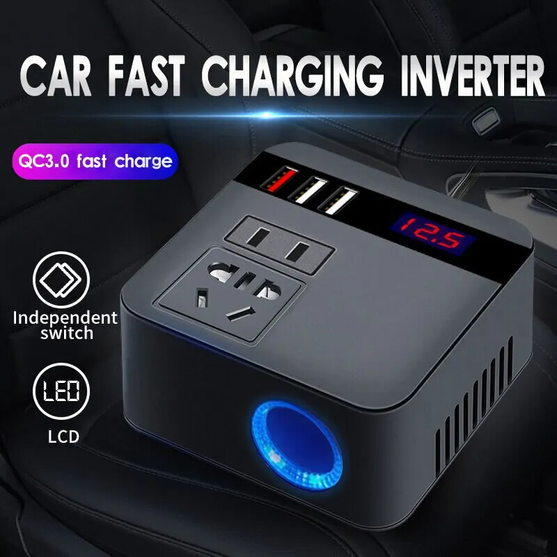 Car Inverter 150W Peak DC12V/24V 110V/220V Sockets Power Adaptor Fast Charging