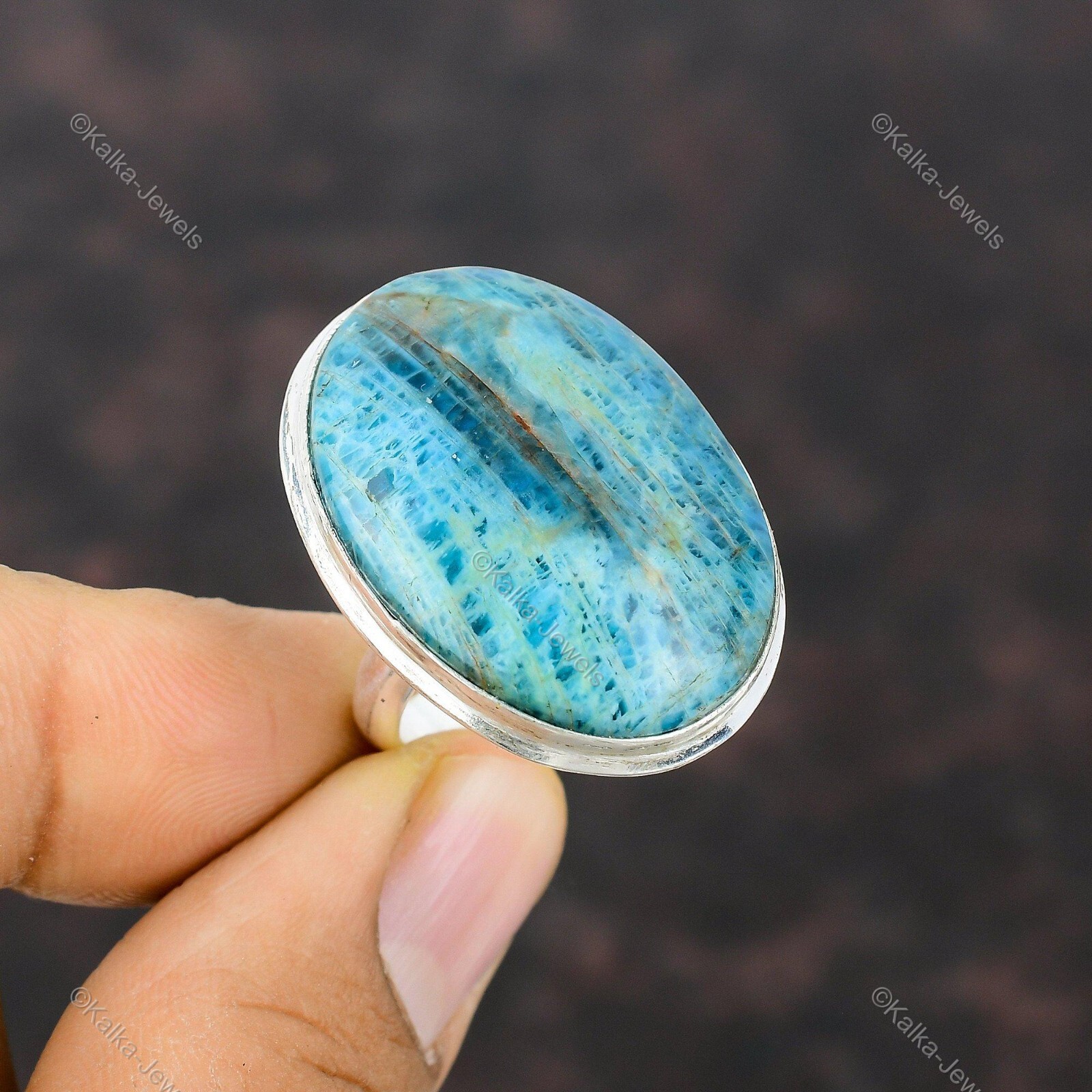 Natural Neon Apatite Gemstone Promise Adjustable Ring 925 Silver For Women
