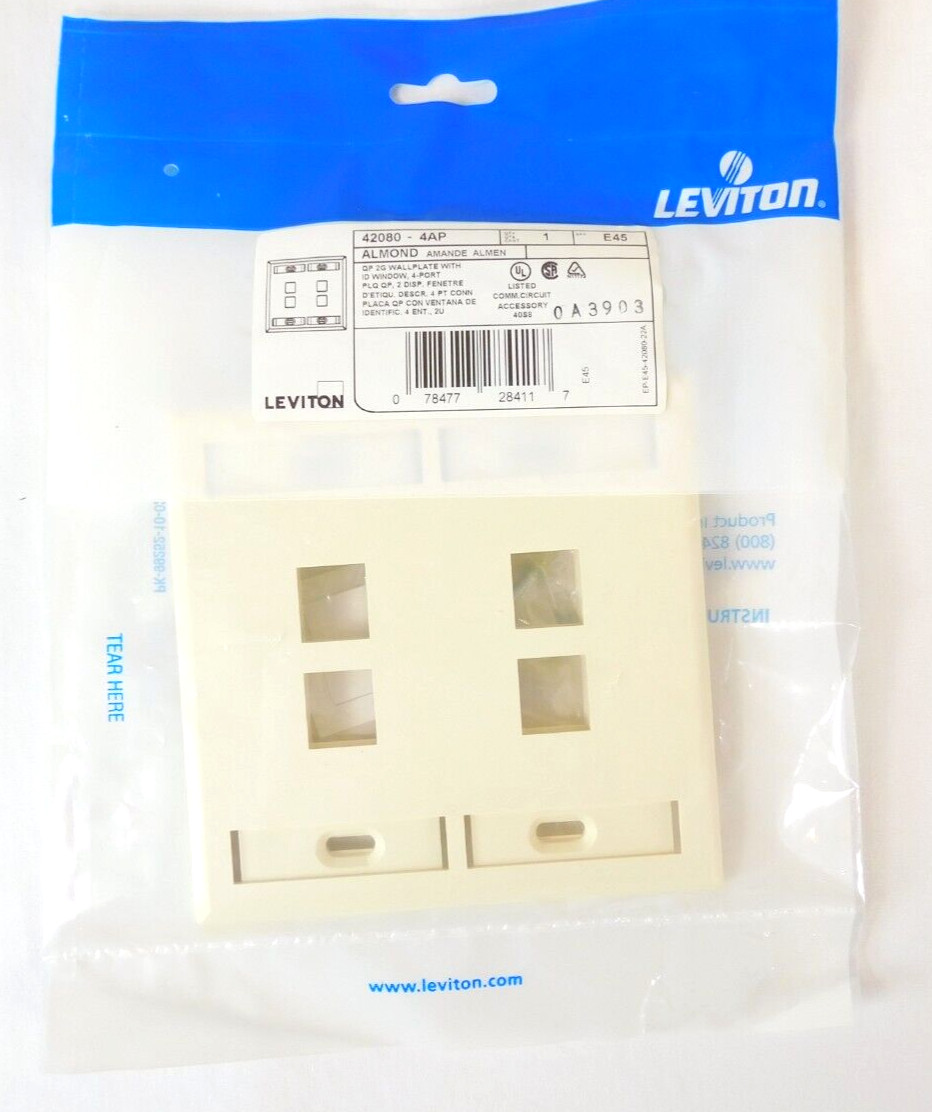 Dual Gang 4 Port Wallplate 42080-4AP Quickport with ID Windows Almond